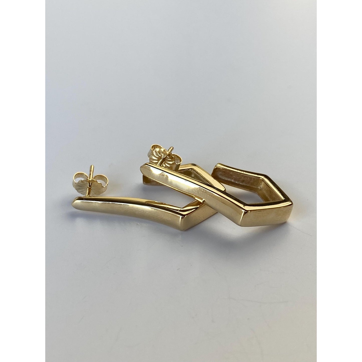 Vintage Solid 14k Yellow Gold Drop Hoop Earrings