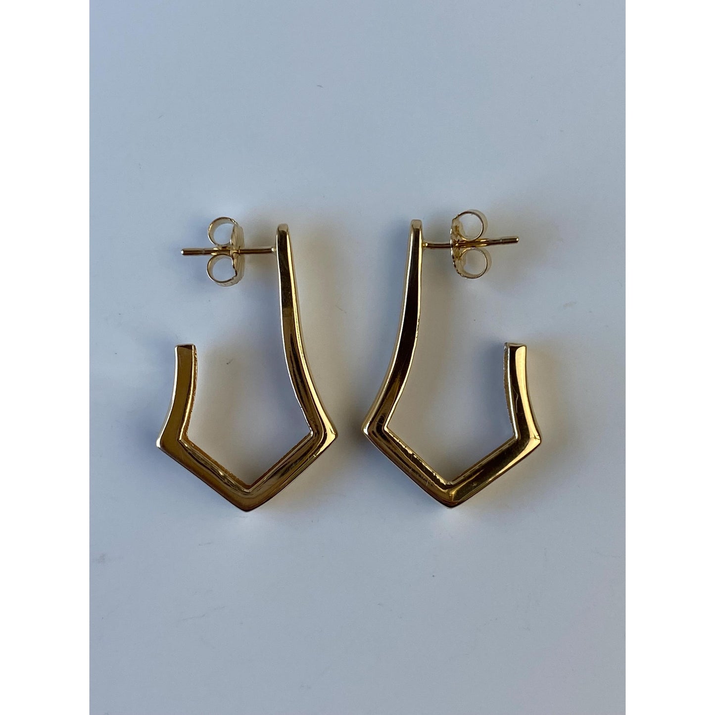 Vintage Solid 14k Yellow Gold Drop Hoop Earrings