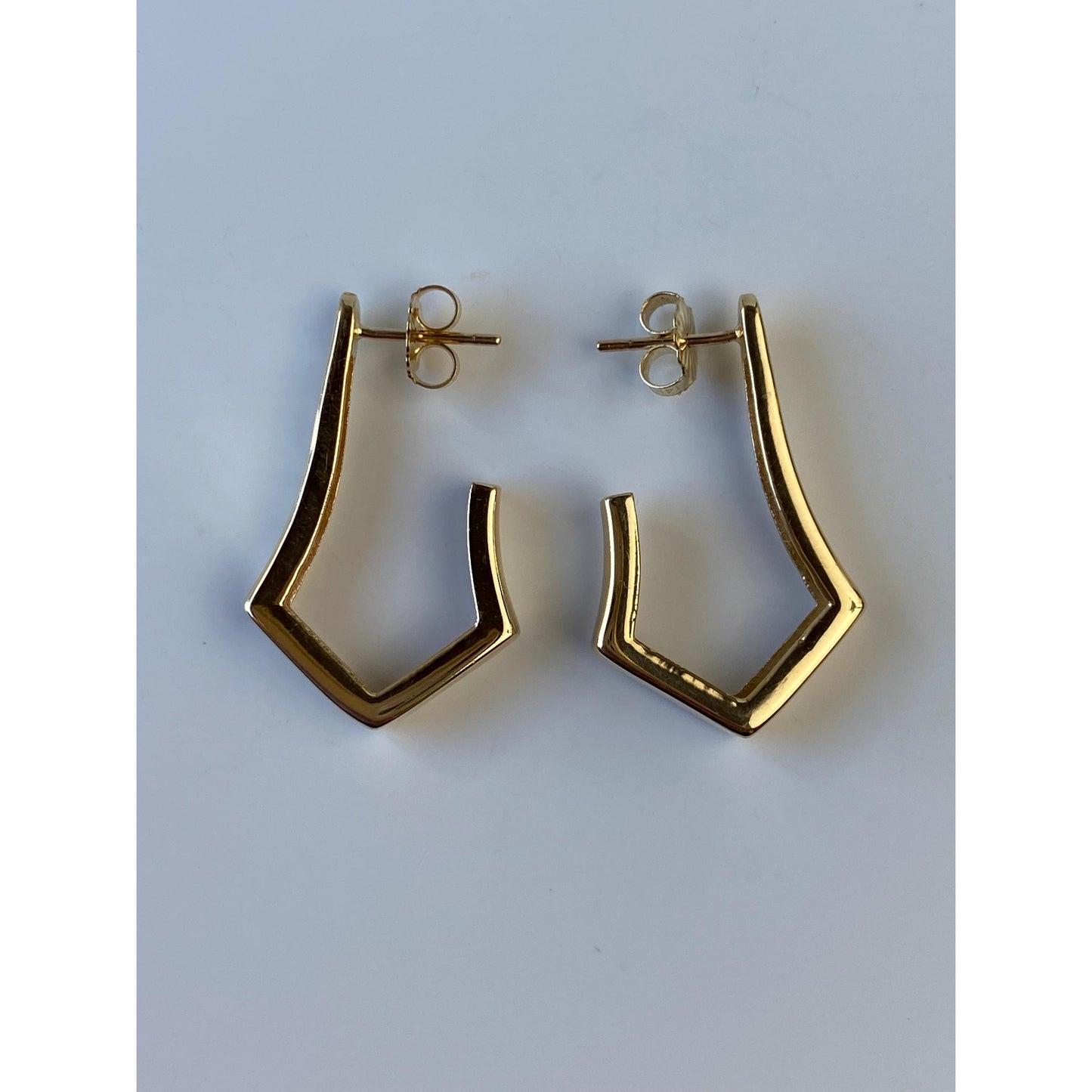 Vintage Solid 14k Yellow Gold Drop Hoop Earrings