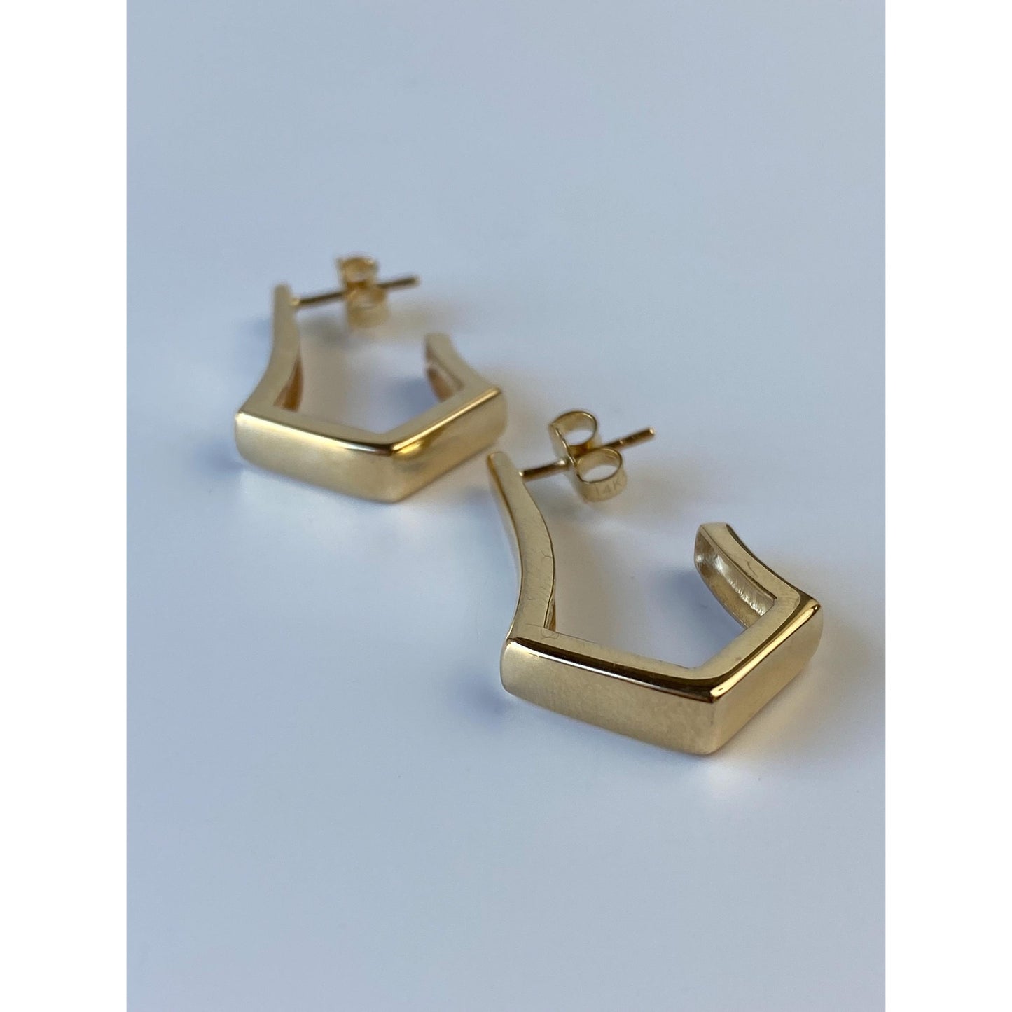 Vintage Solid 14k Yellow Gold Drop Hoop Earrings