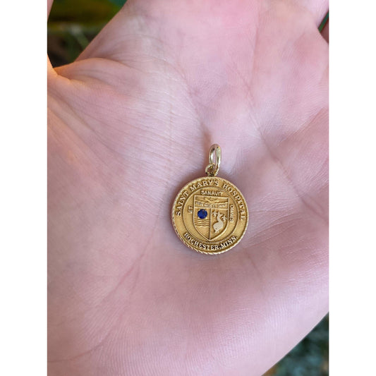 Vintage Solid 10k Yellow Gold Blue Sapphire St. Marys Hospital Rochester Minnesota Charm