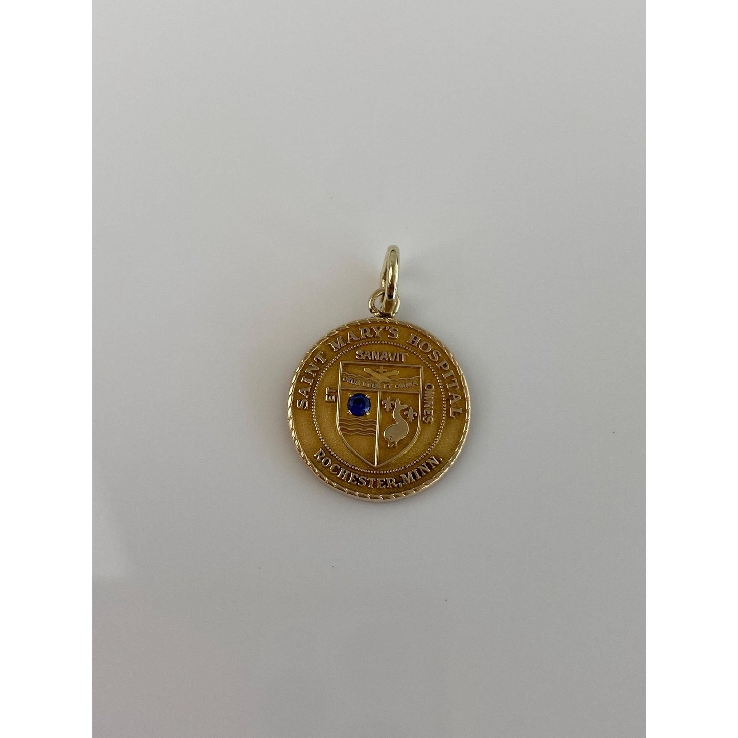 Vintage Solid 10k Yellow Gold Blue Sapphire St. Marys Hospital Rochester Minnesota Charm