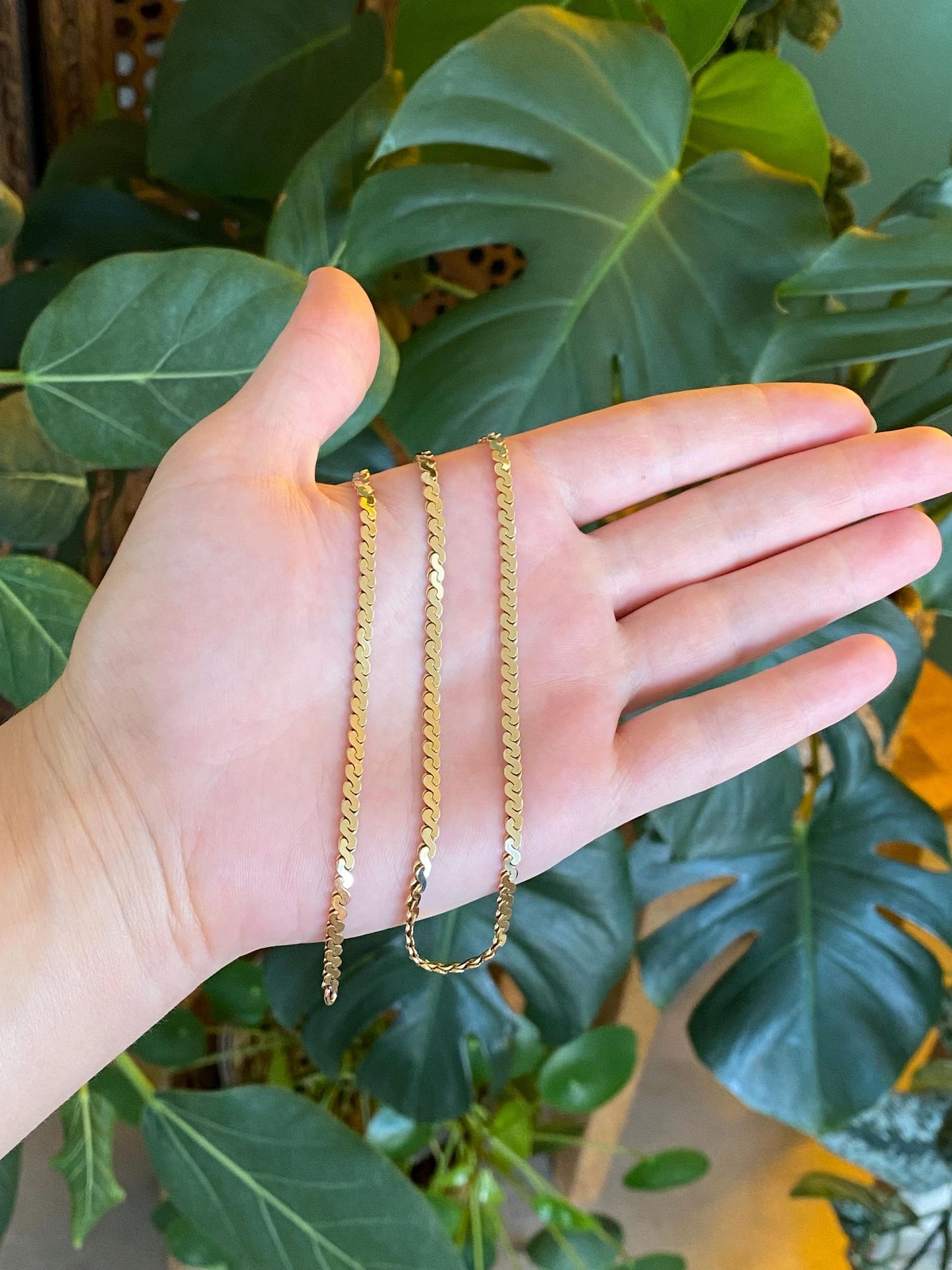 Vintage Solid 14k Yellow Gold Chunky Serpentine Chain Necklace - 16 inches