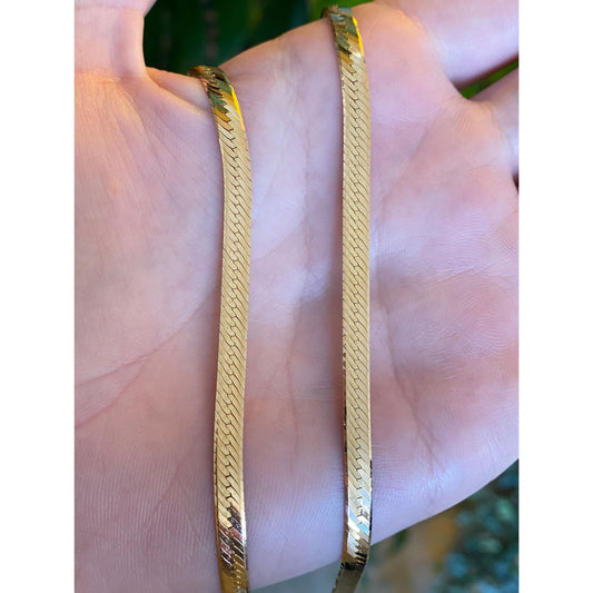 Vintage Solid 14k Yellow Gold Herringbone Chain Necklace - 24 inches