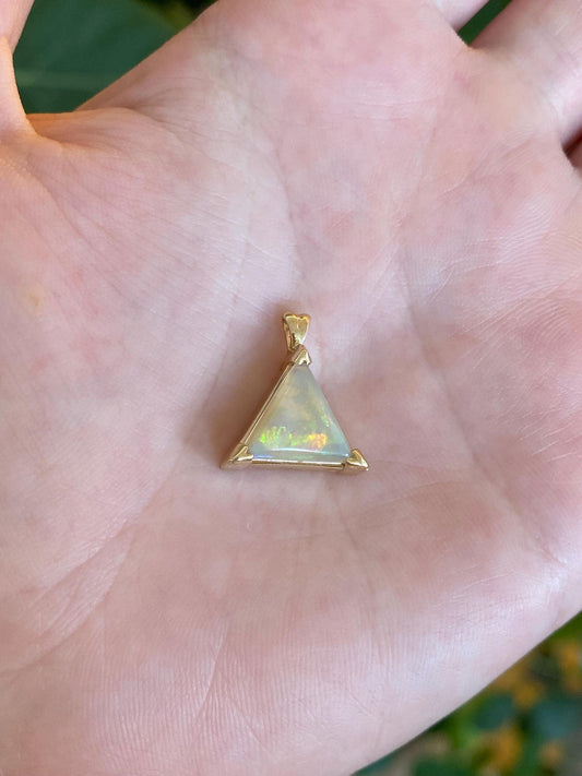 Vintage Solid 14k Yellow Gold Opal Triangle Charm