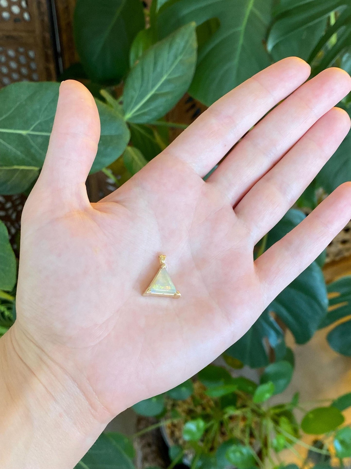 Vintage Solid 14k Yellow Gold Opal Triangle Charm