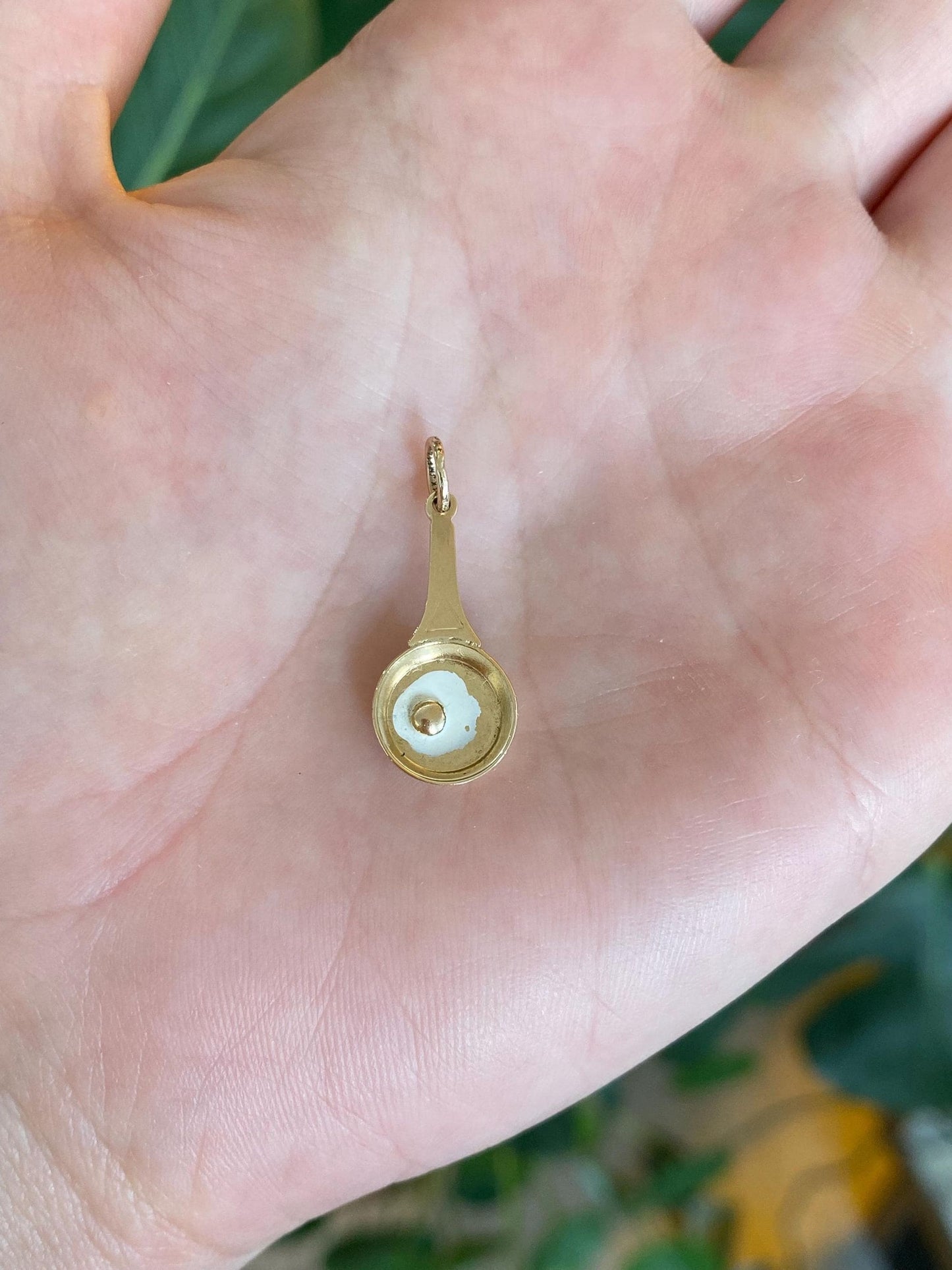 Vintage Solid 14k Yellow Gold White Enamel Egg Pan Charm
