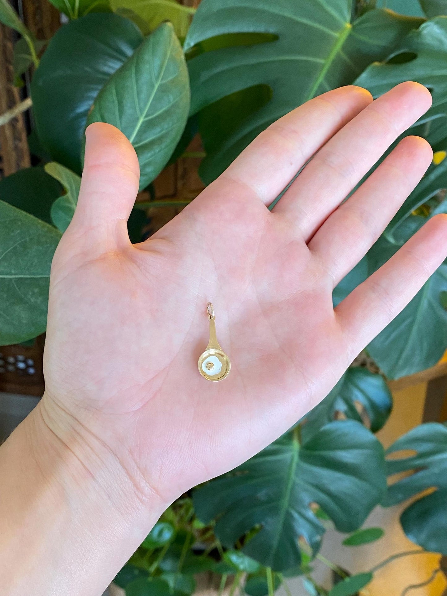 Vintage Solid 14k Yellow Gold White Enamel Egg Pan Charm