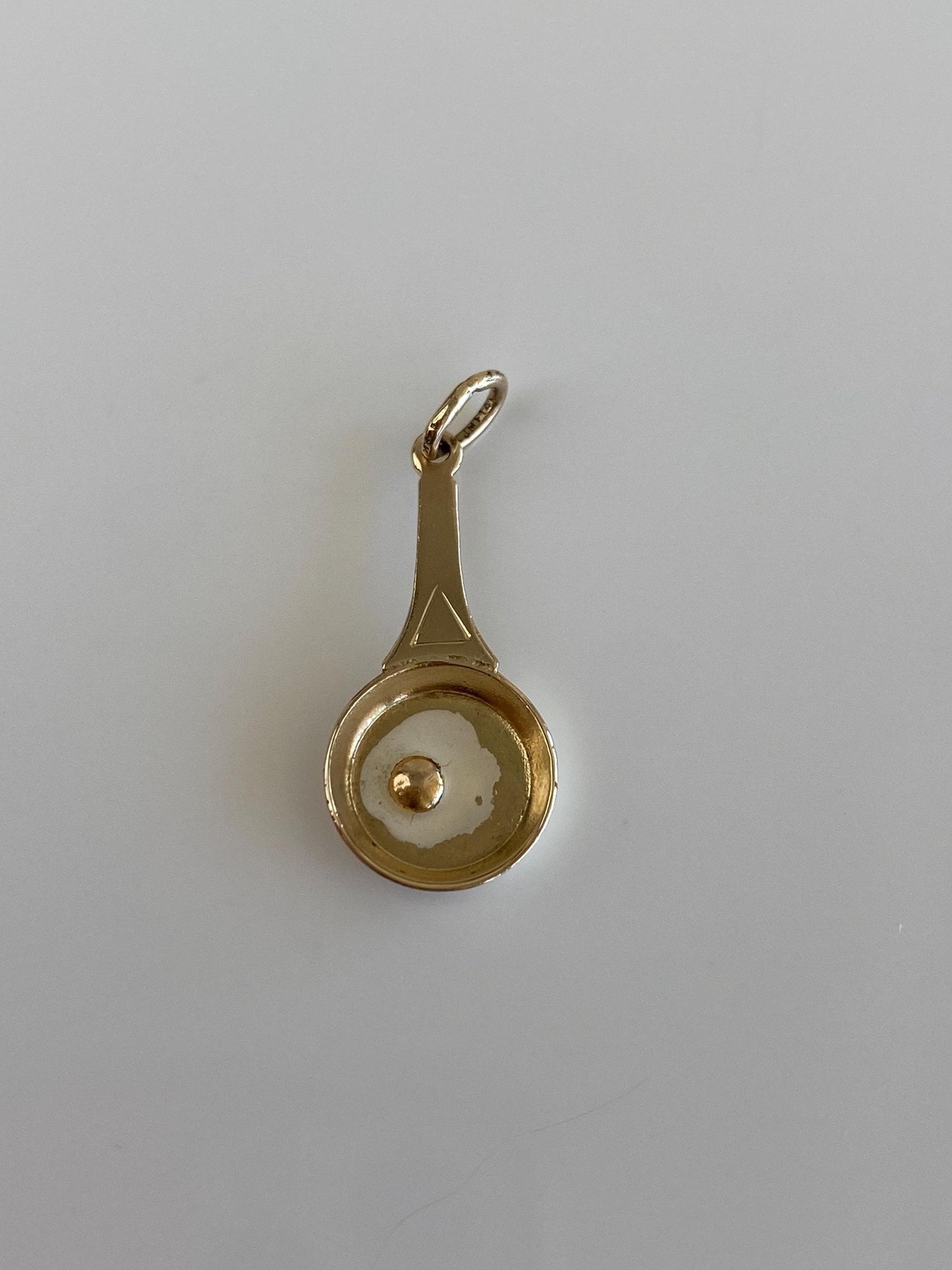 Vintage Solid 14k Yellow Gold White Enamel Egg Pan Charm