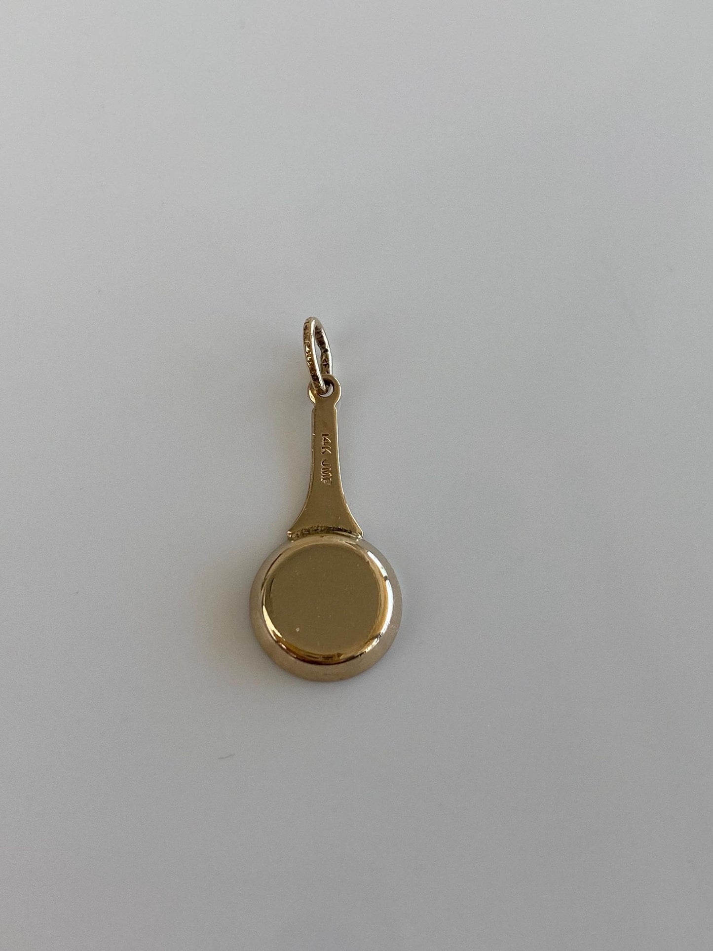 Vintage Solid 14k Yellow Gold White Enamel Egg Pan Charm