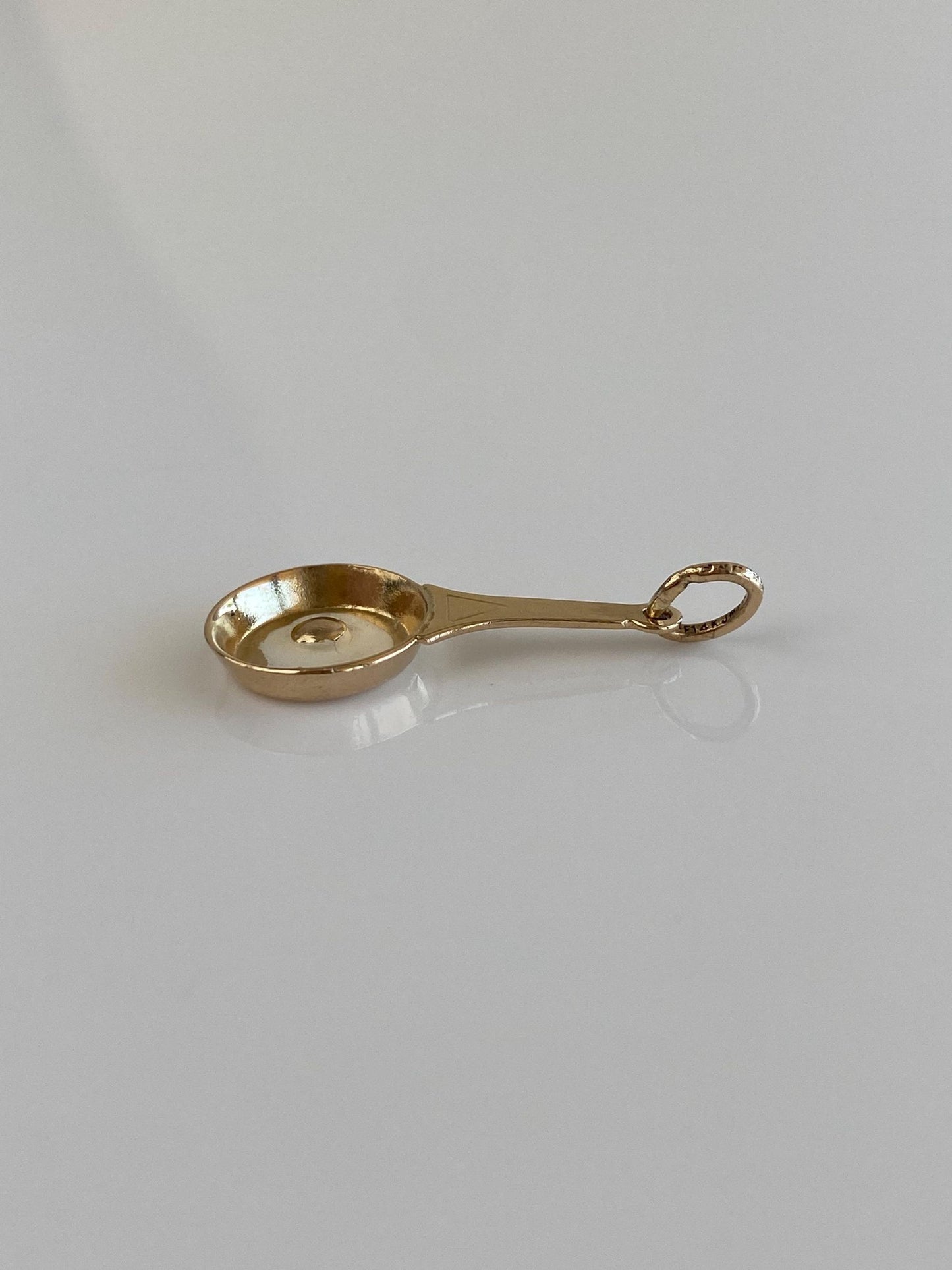 Vintage Solid 14k Yellow Gold White Enamel Egg Pan Charm