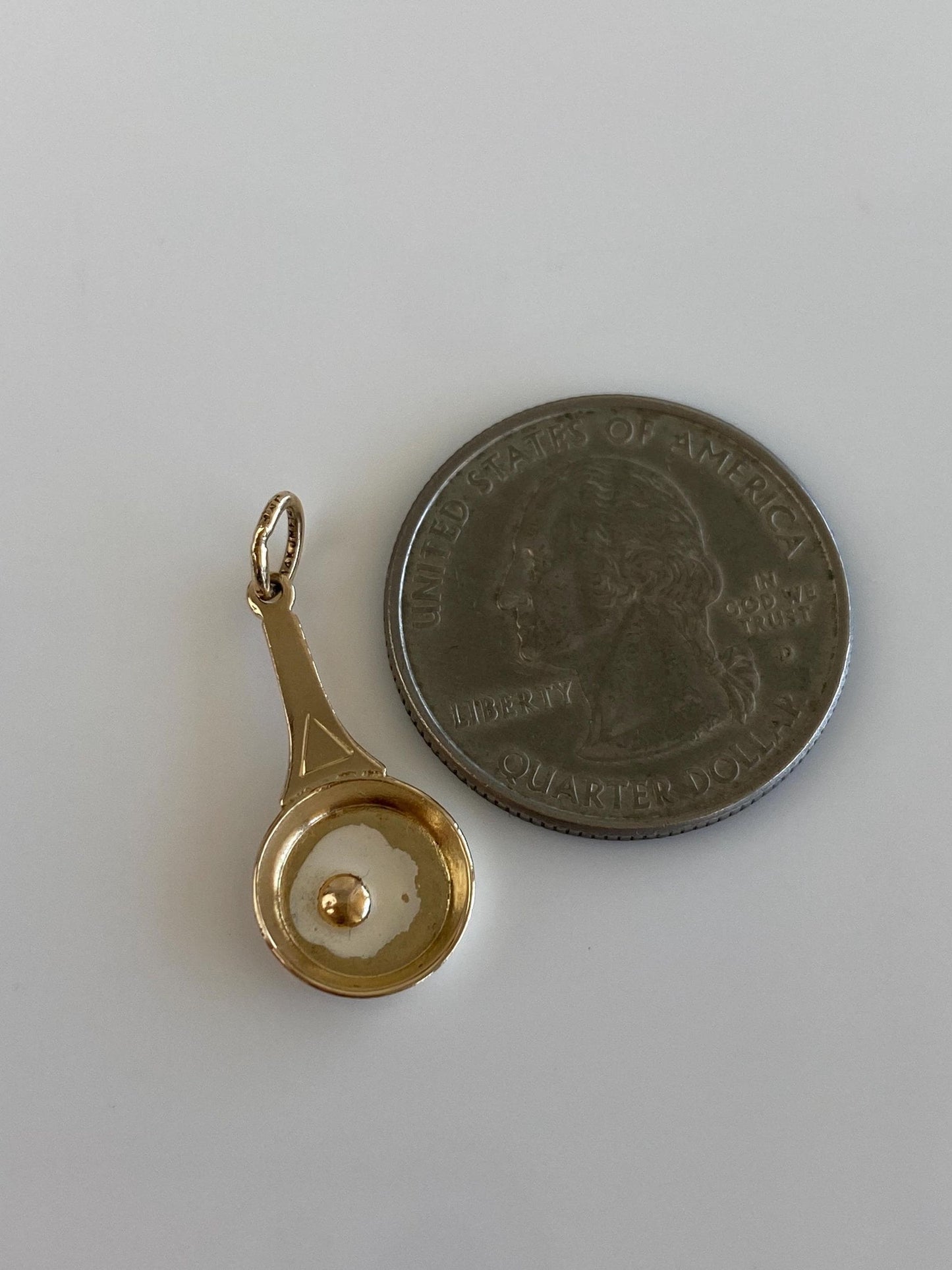 Vintage Solid 14k Yellow Gold White Enamel Egg Pan Charm