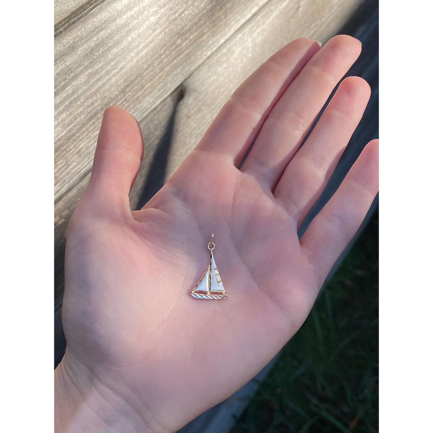 Solid 14k Yellow Gold Diamond Cut Sailboat Charm