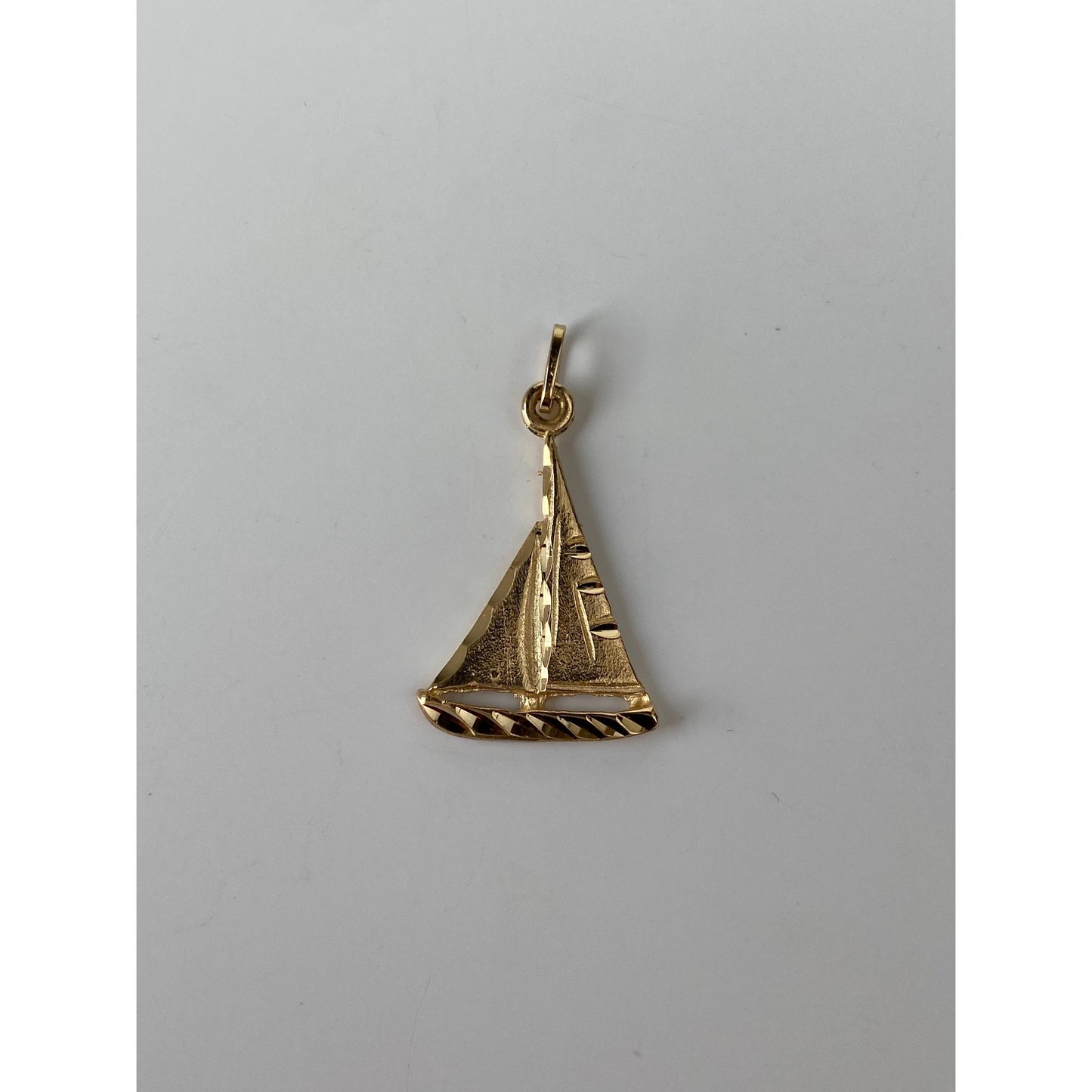 Solid 14k Yellow Gold Diamond Cut Sailboat Charm