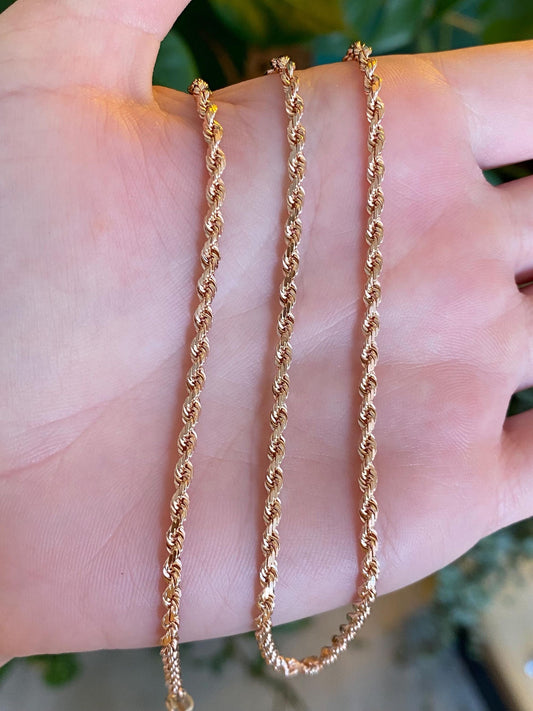 Vintage Solid 14k Rose Gold Rope Chain Necklace - 18 inches