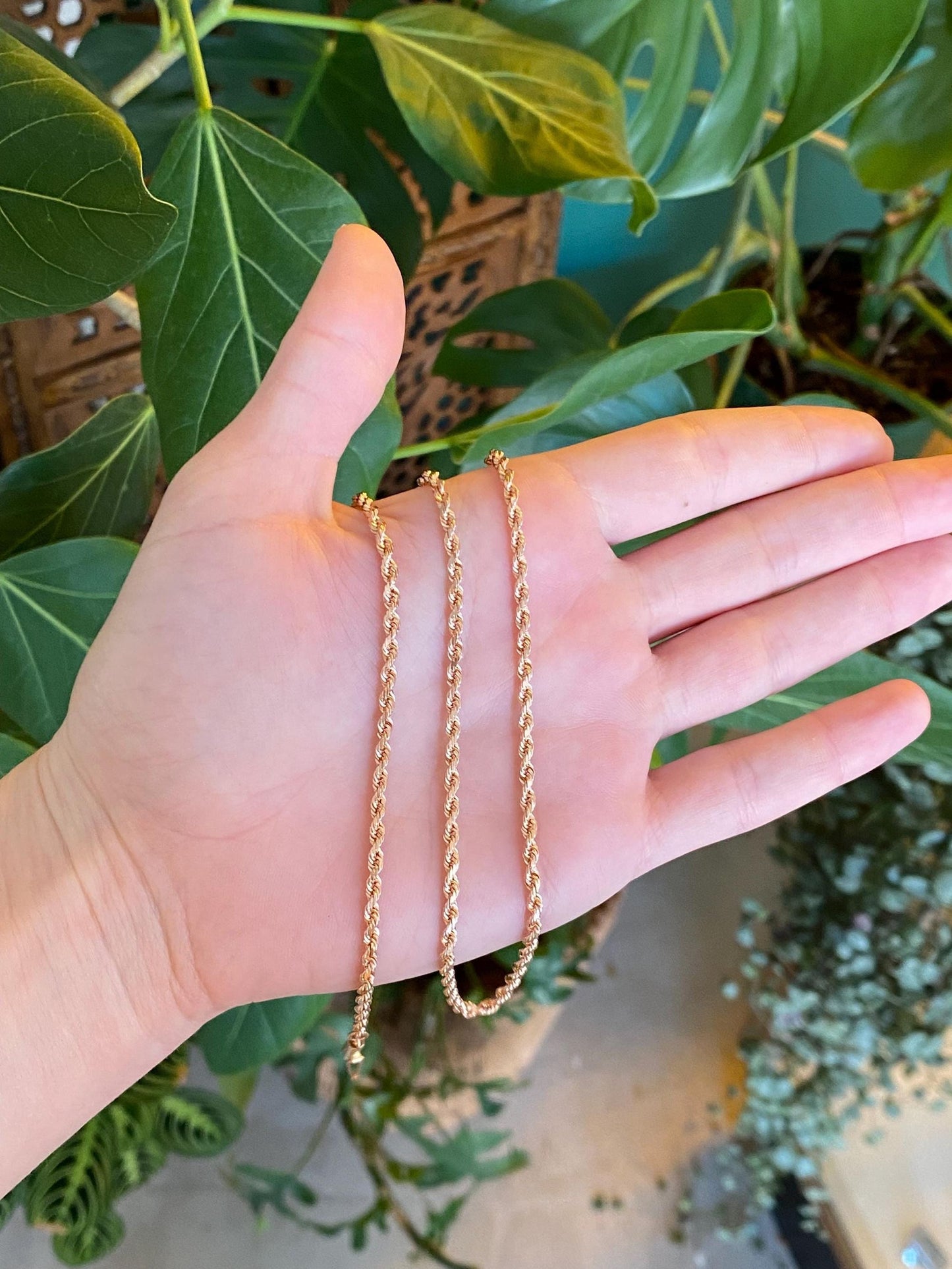 Vintage Solid 14k Rose Gold Rope Chain Necklace - 18 inches