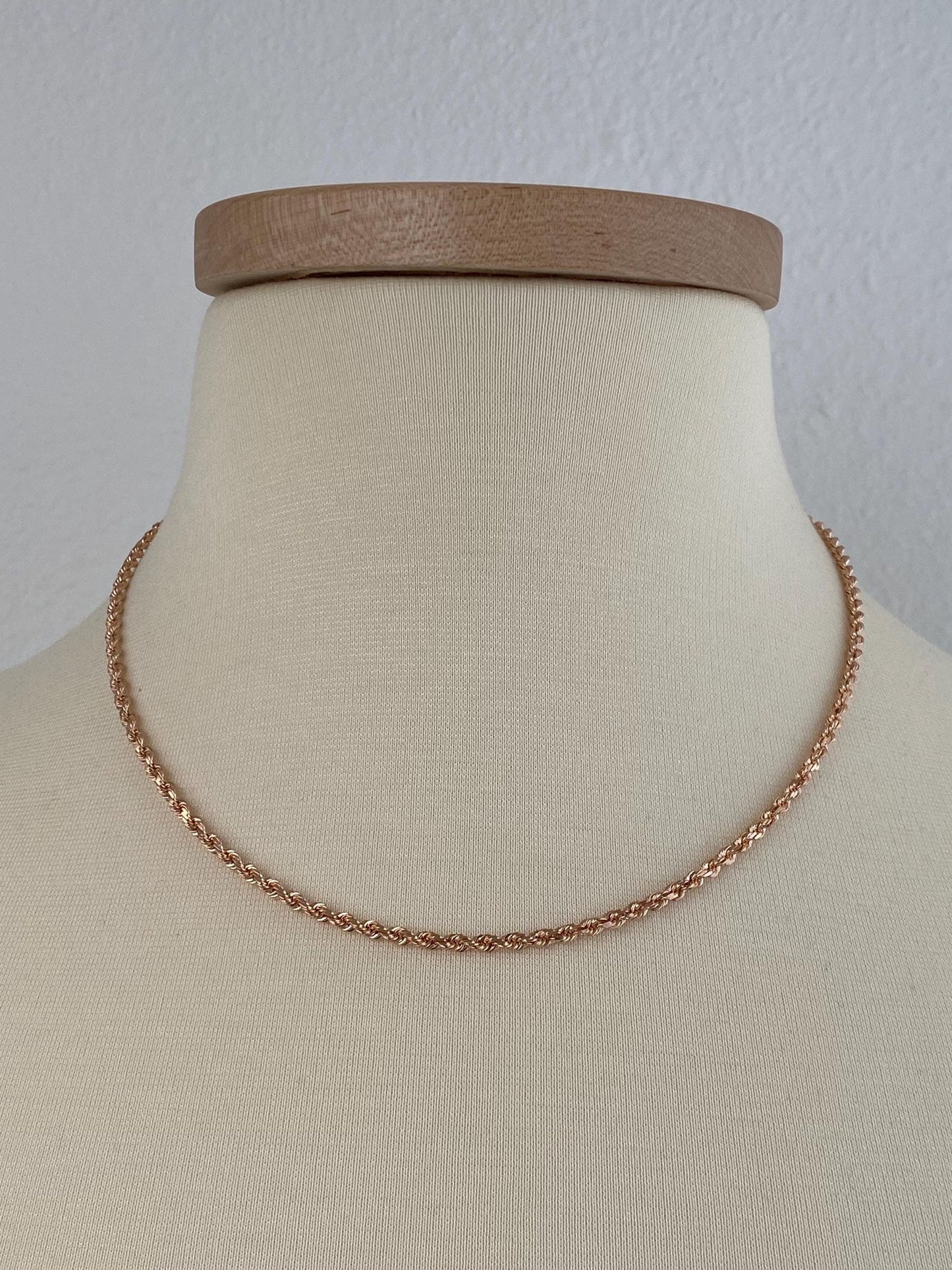 Vintage Solid 14k Rose Gold Rope Chain Necklace - 18 inches
