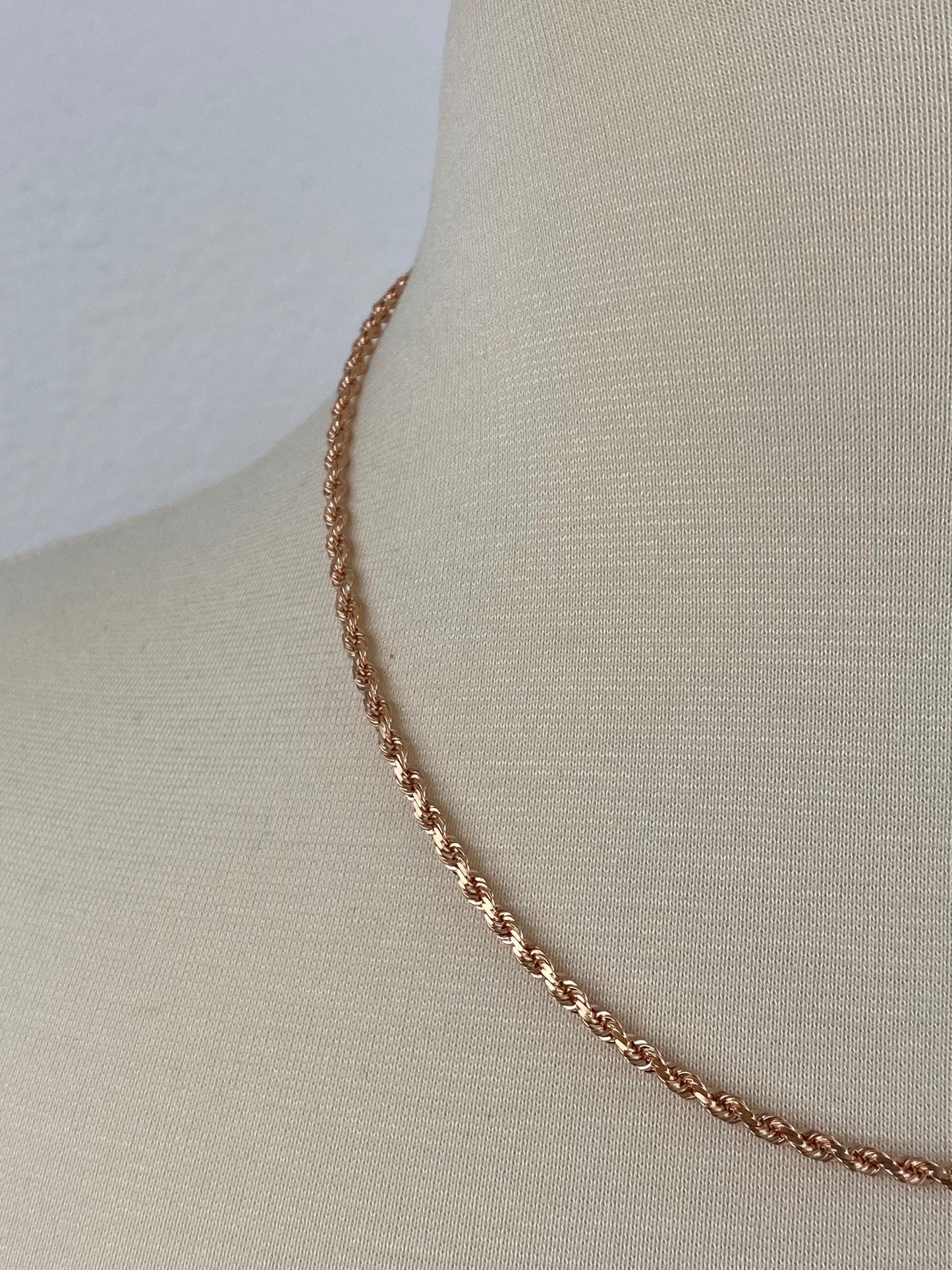 Vintage Solid 14k Rose Gold Rope Chain Necklace - 18 inches
