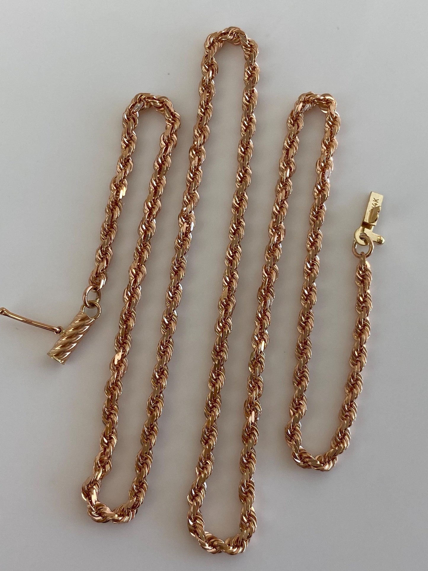 Vintage Solid 14k Rose Gold Rope Chain Necklace - 18 inches