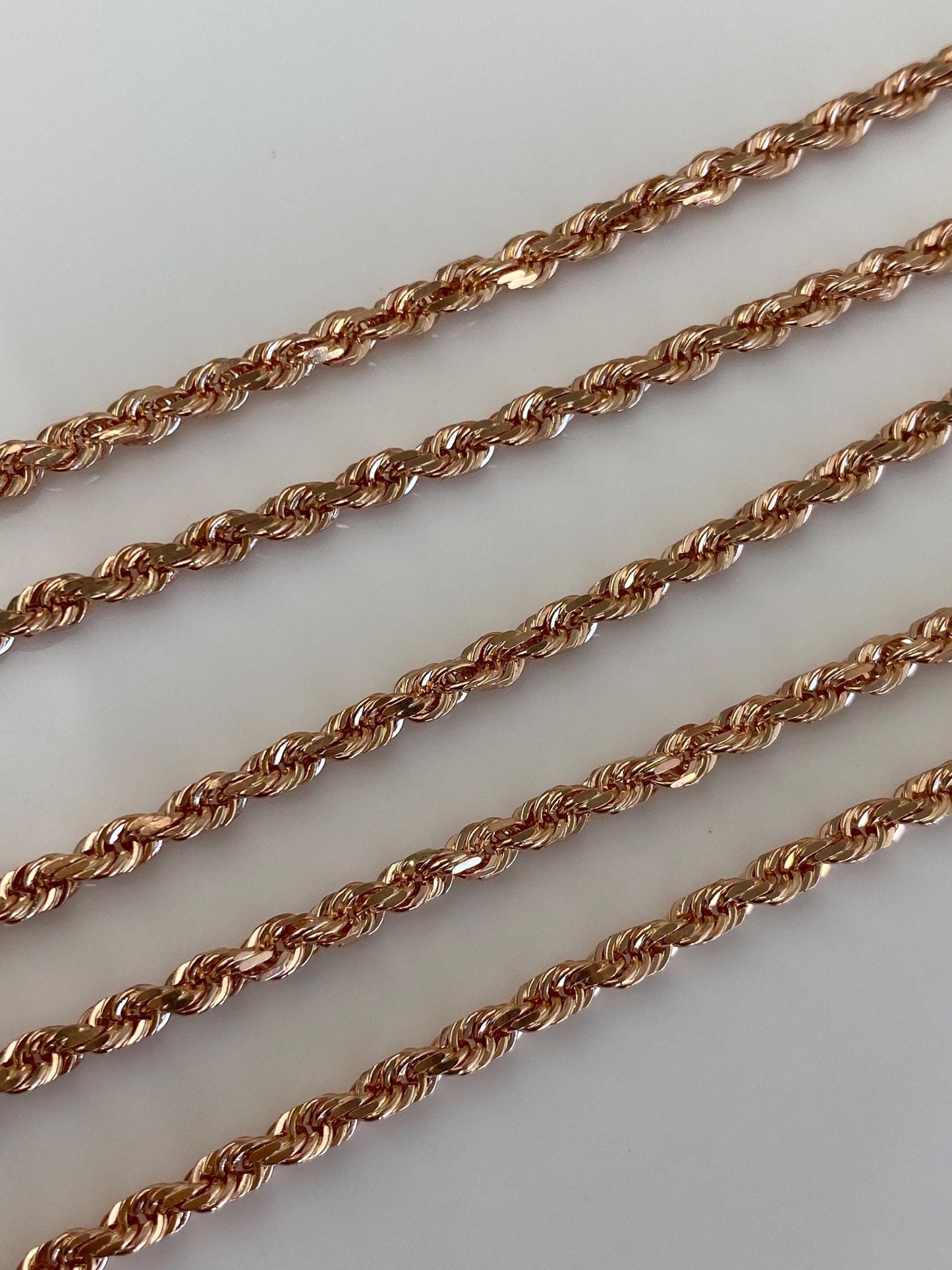 Vintage Solid 14k Rose Gold Rope Chain Necklace - 18 inches