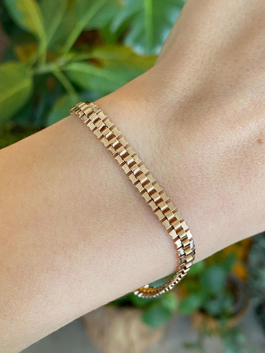 Solid 12k Rose Gold Fancy Flat Chain Bracelet - 7 inches