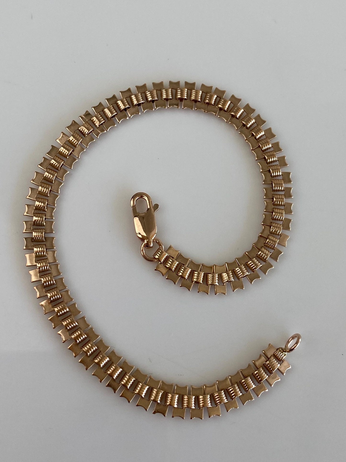 Solid 12k Rose Gold Fancy Flat Chain Bracelet - 7 inches