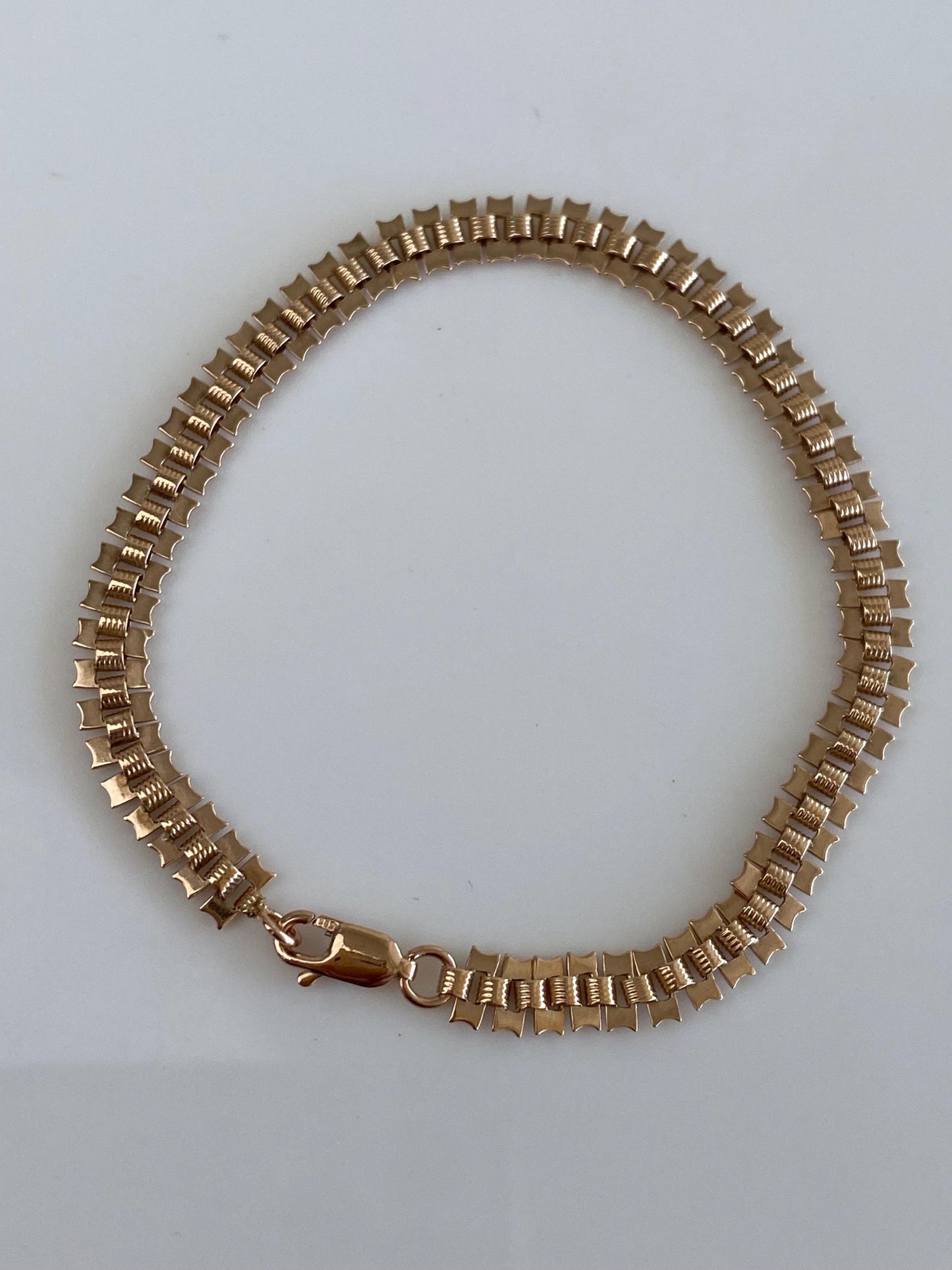 Solid 12k Rose Gold Fancy Flat Chain Bracelet - 7 inches