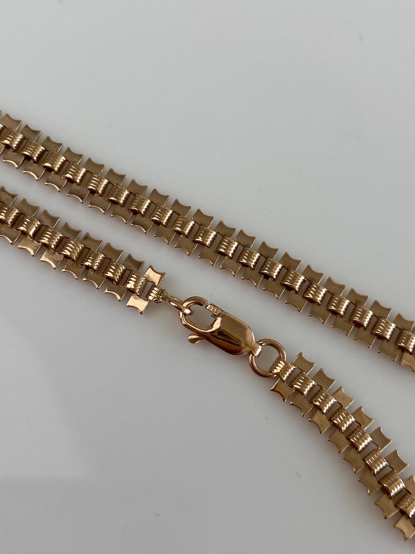 Solid 12k Rose Gold Fancy Flat Chain Bracelet - 7 inches