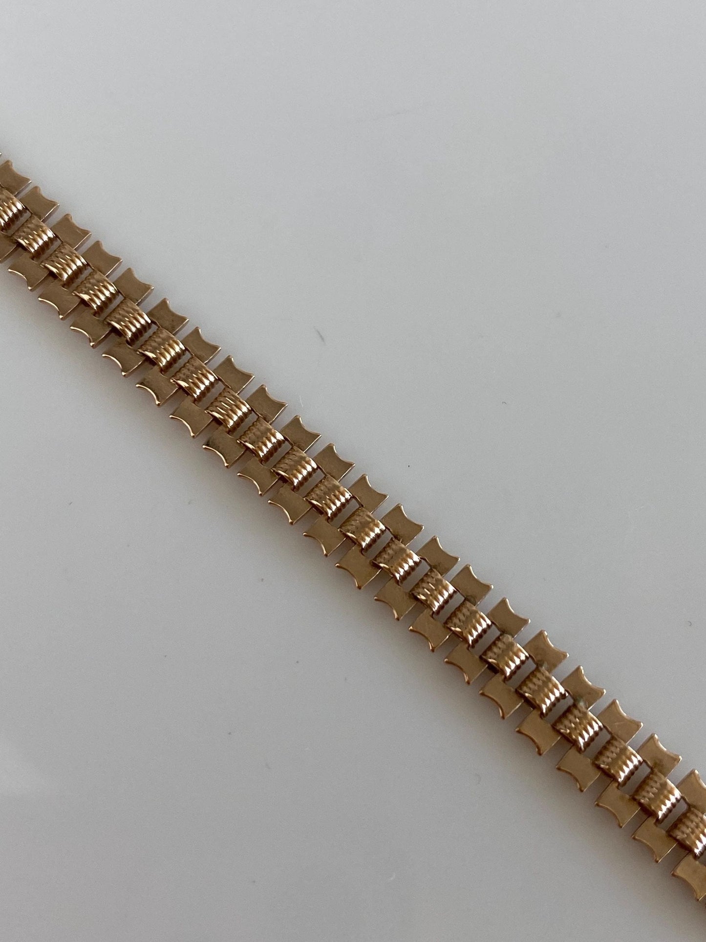 Solid 12k Rose Gold Fancy Flat Chain Bracelet - 7 inches