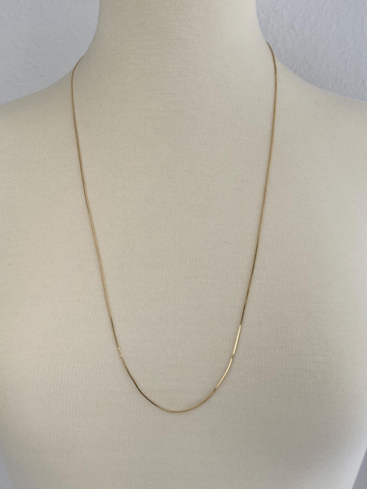 Vintage Solid 14k Yellow Gold Long Box Chain Necklace - 30 inches