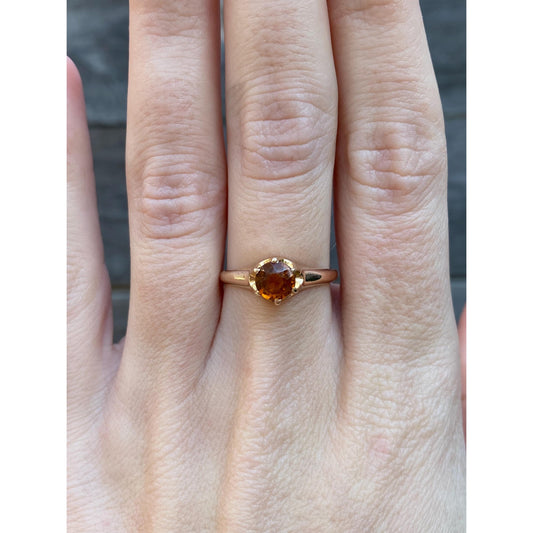 Vintage Solid 10k Yellow Gold Orange Cubic Zirconia Ring - Size 7.5
