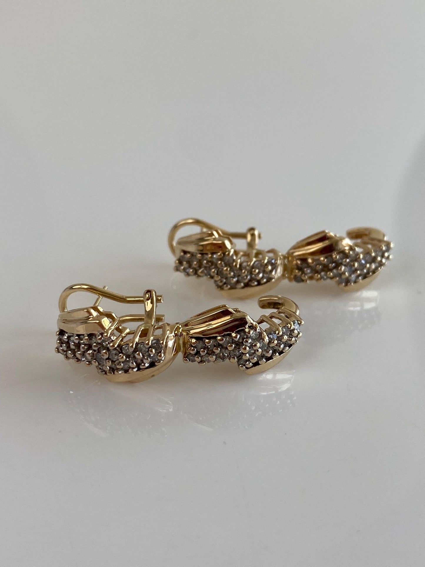 Vintage Solid 10k Yellow Gold Diamond Drop Earrings