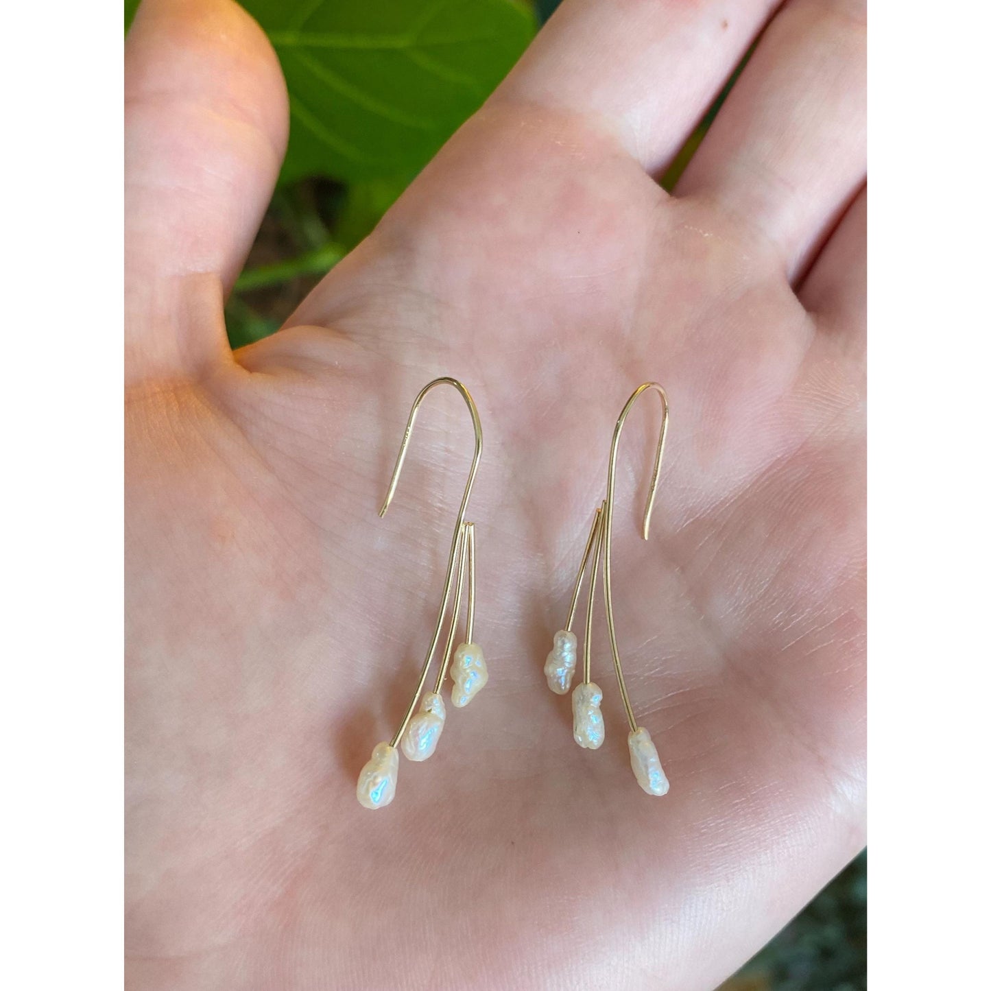 Vintage Solid 14k Yellow Gold Pearl Drop Earrings