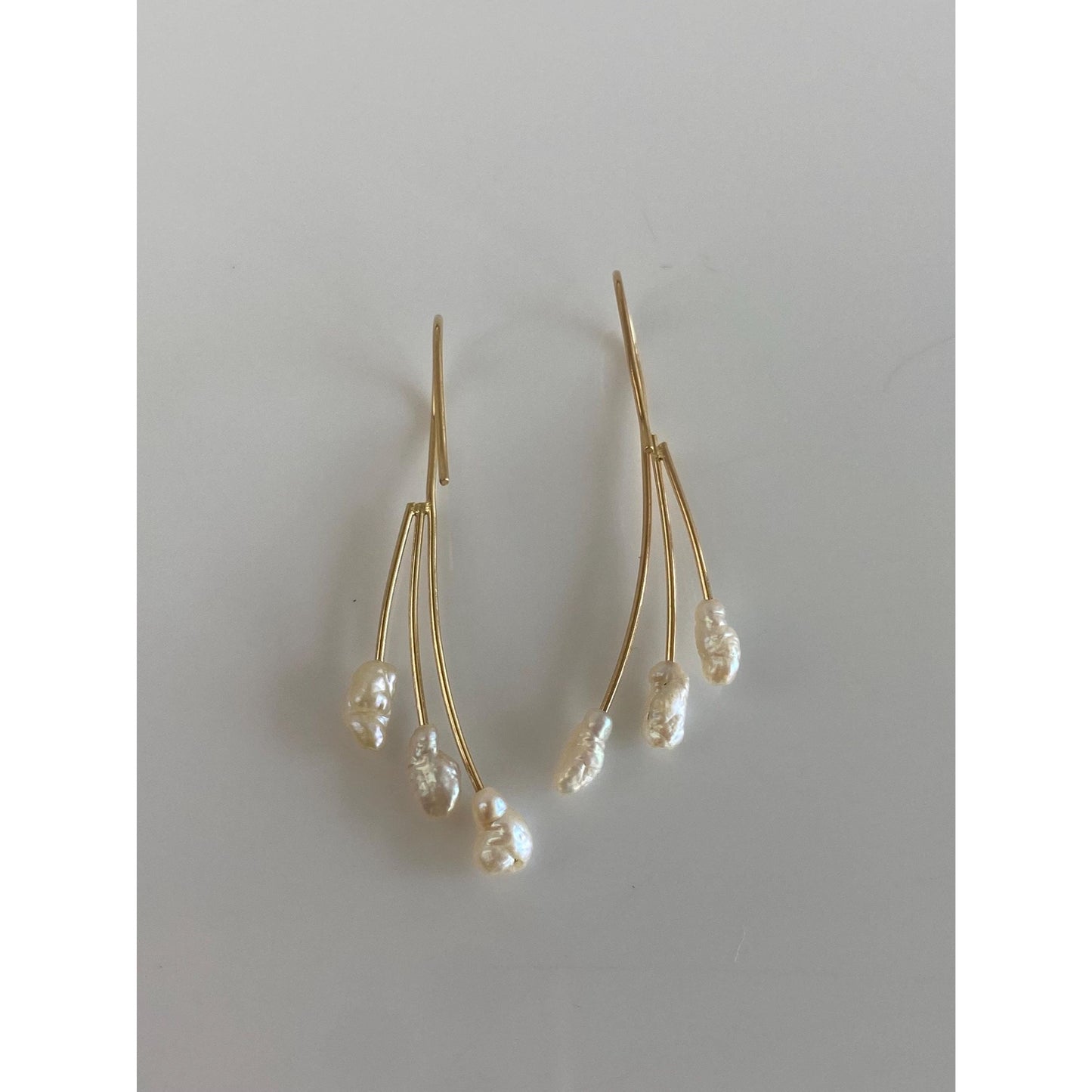 Vintage Solid 14k Yellow Gold Pearl Drop Earrings