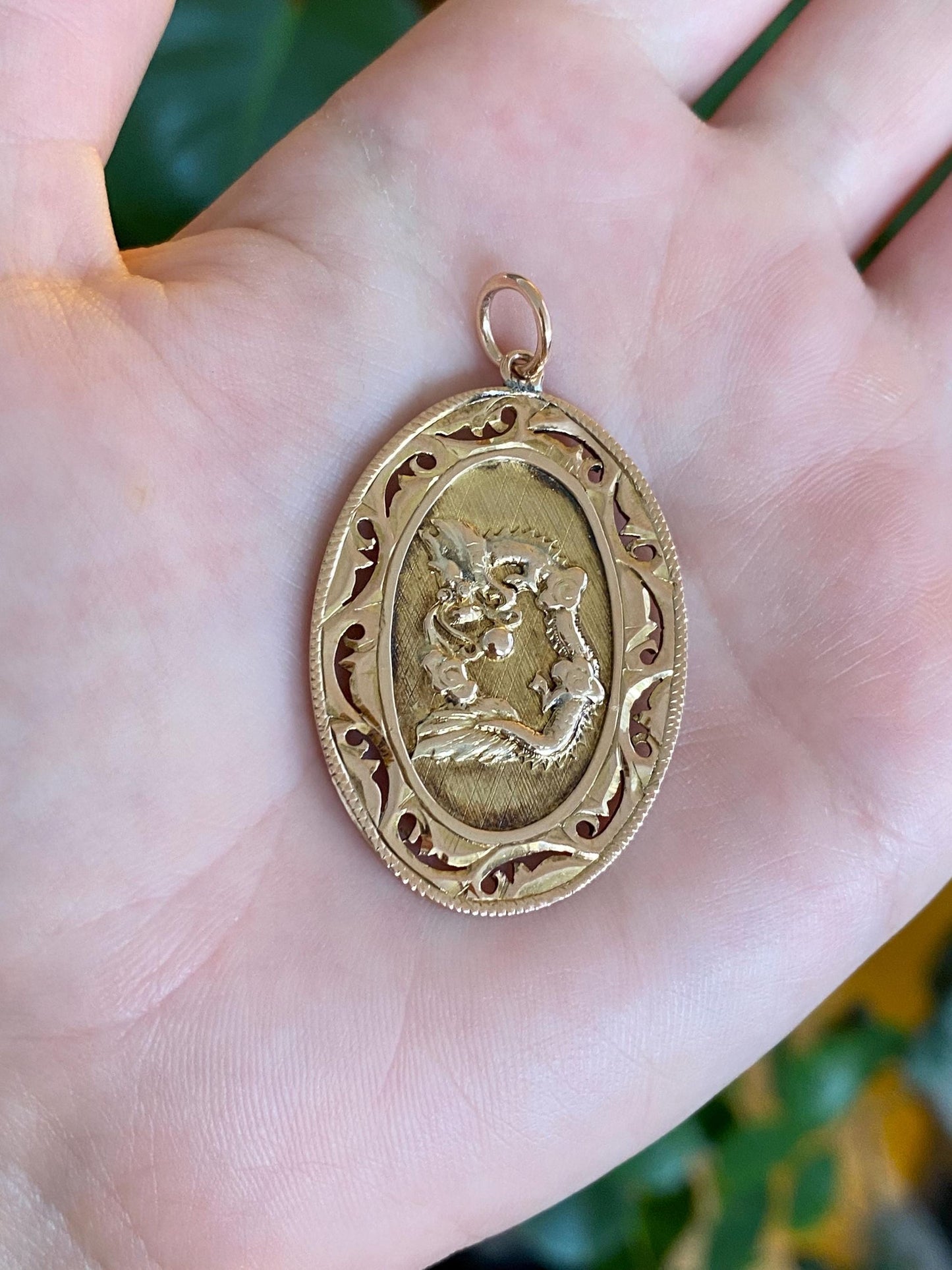 Vintage Solid 10k Rose Gold Large Dragon Chinese Character Charm