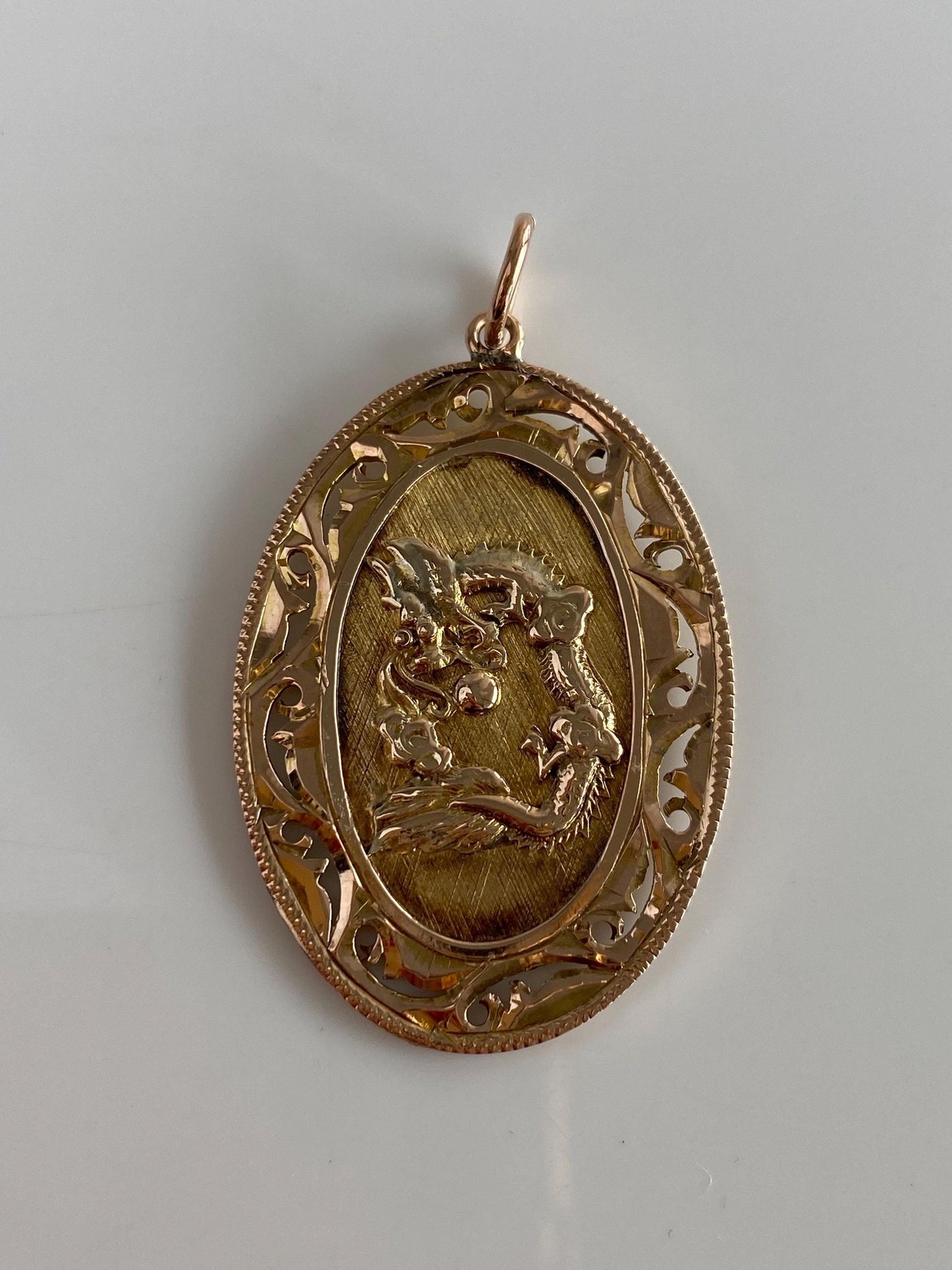 Vintage Solid 10k Rose Gold Large Dragon Chinese Character Charm