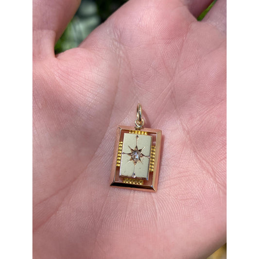 Vintage Solid 18k Yellow Gold Star Set Diamond Cufflink Conversion Charm