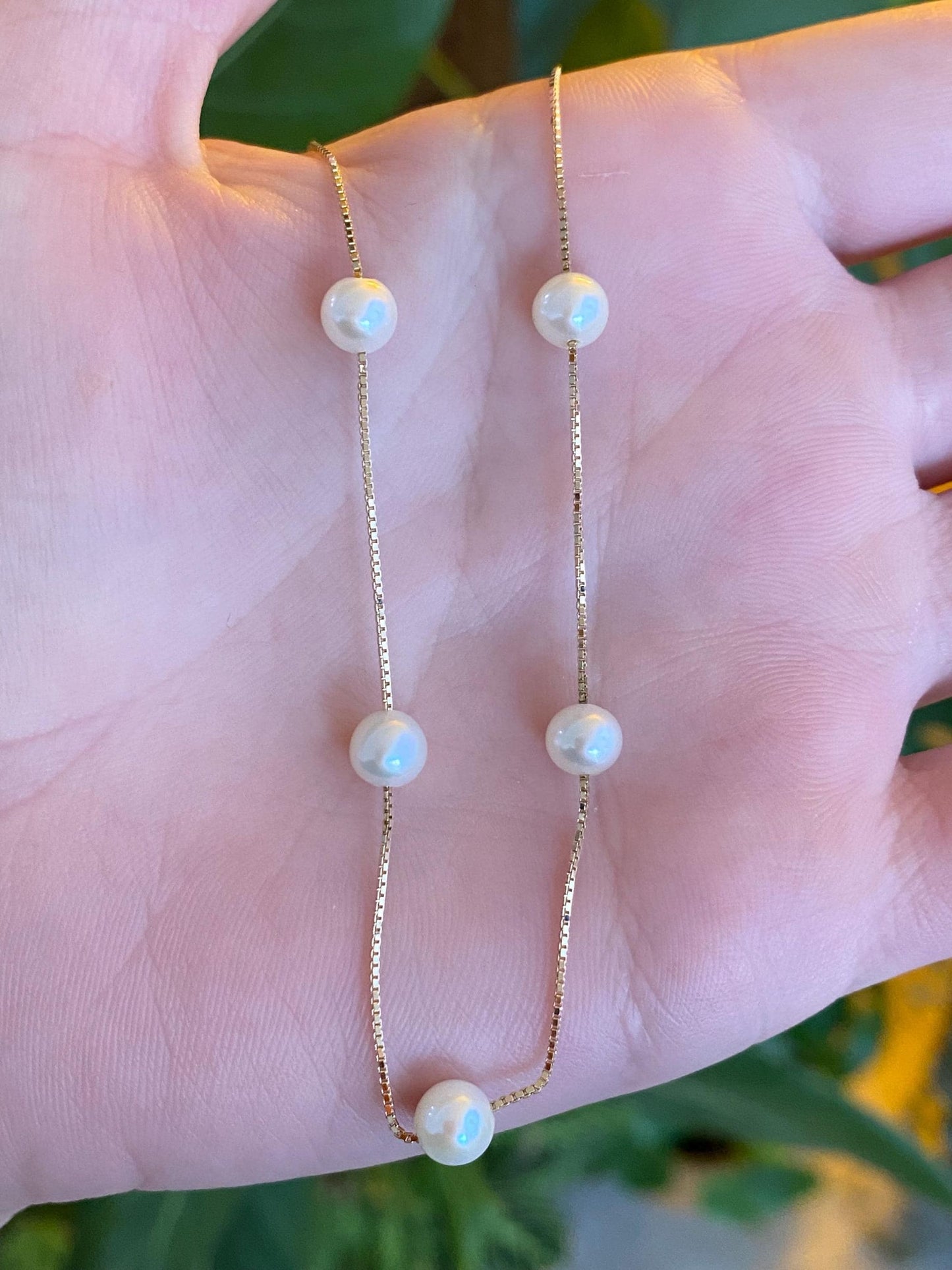 Vintage Solid 14k Yellow Gold Pearl Box Chain Necklace - 13.25 to 16.5 inches