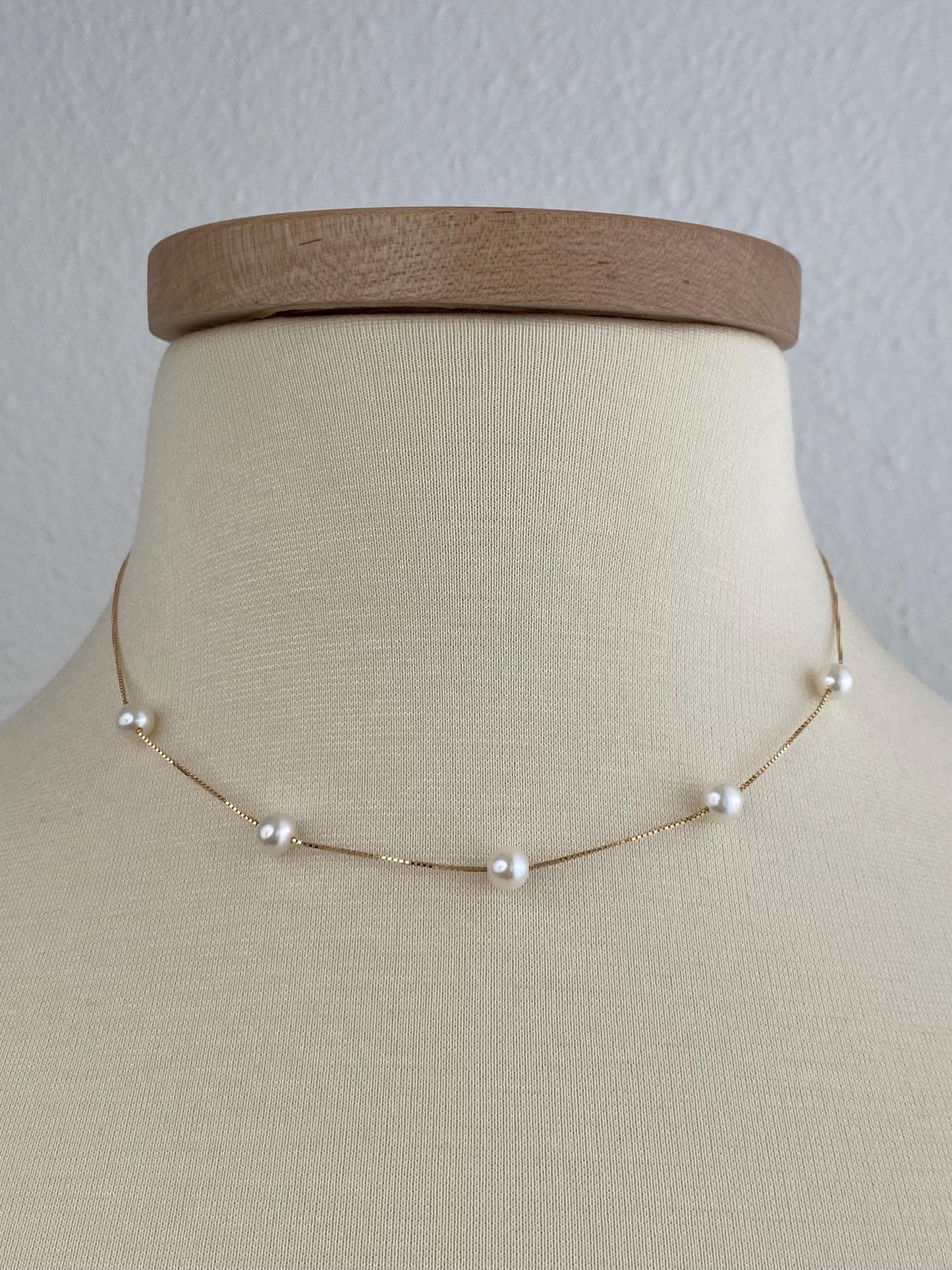 Vintage Solid 14k Yellow Gold Pearl Box Chain Necklace - 13.25 to 16.5 inches