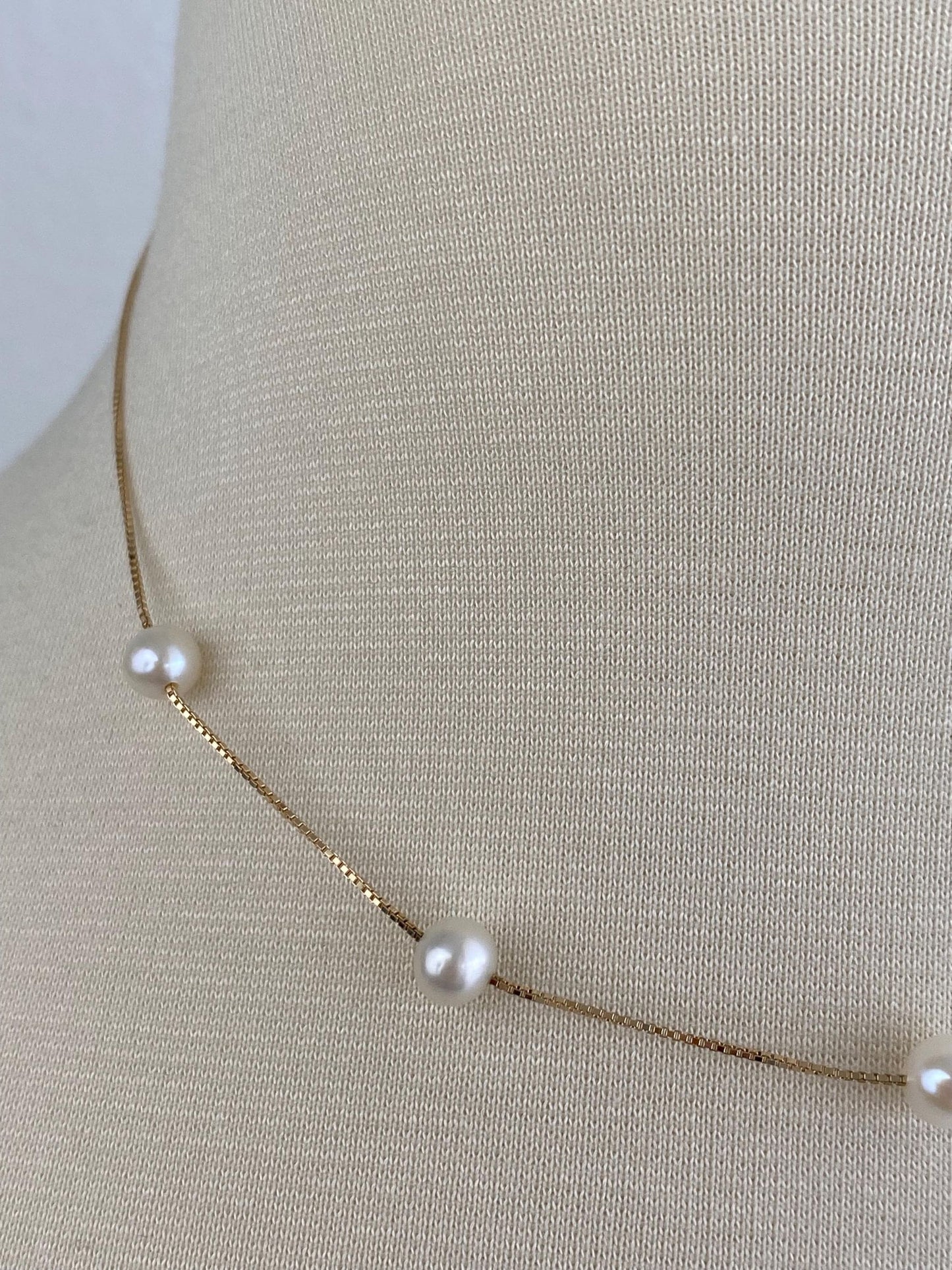 Vintage Solid 14k Yellow Gold Pearl Box Chain Necklace - 13.25 to 16.5 inches