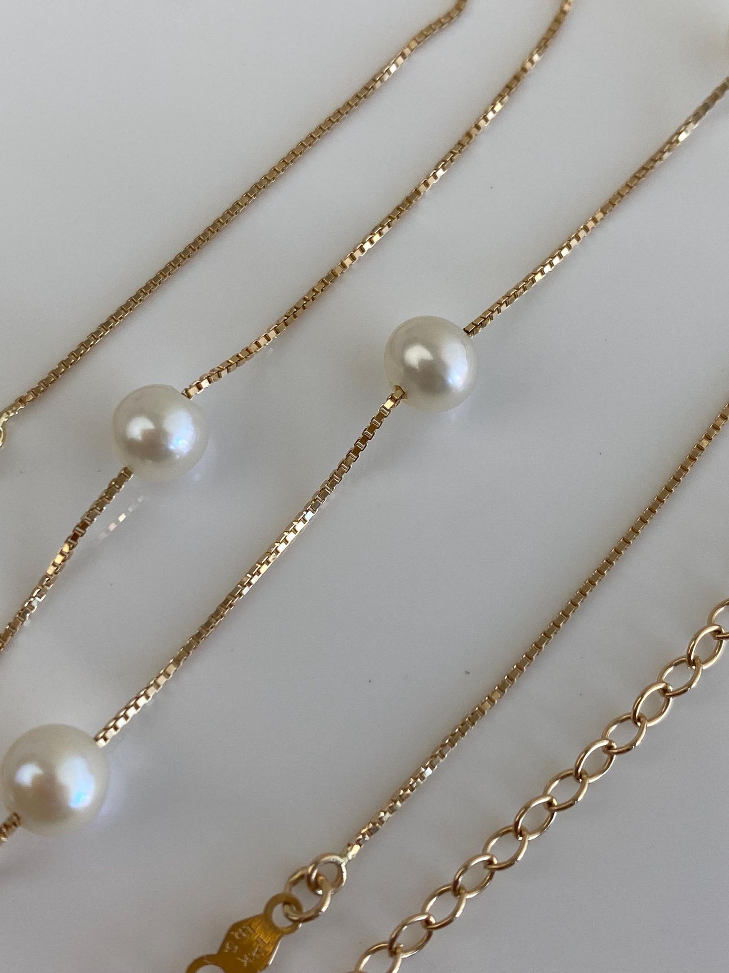 Vintage Solid 14k Yellow Gold Pearl Box Chain Necklace - 13.25 to 16.5 inches