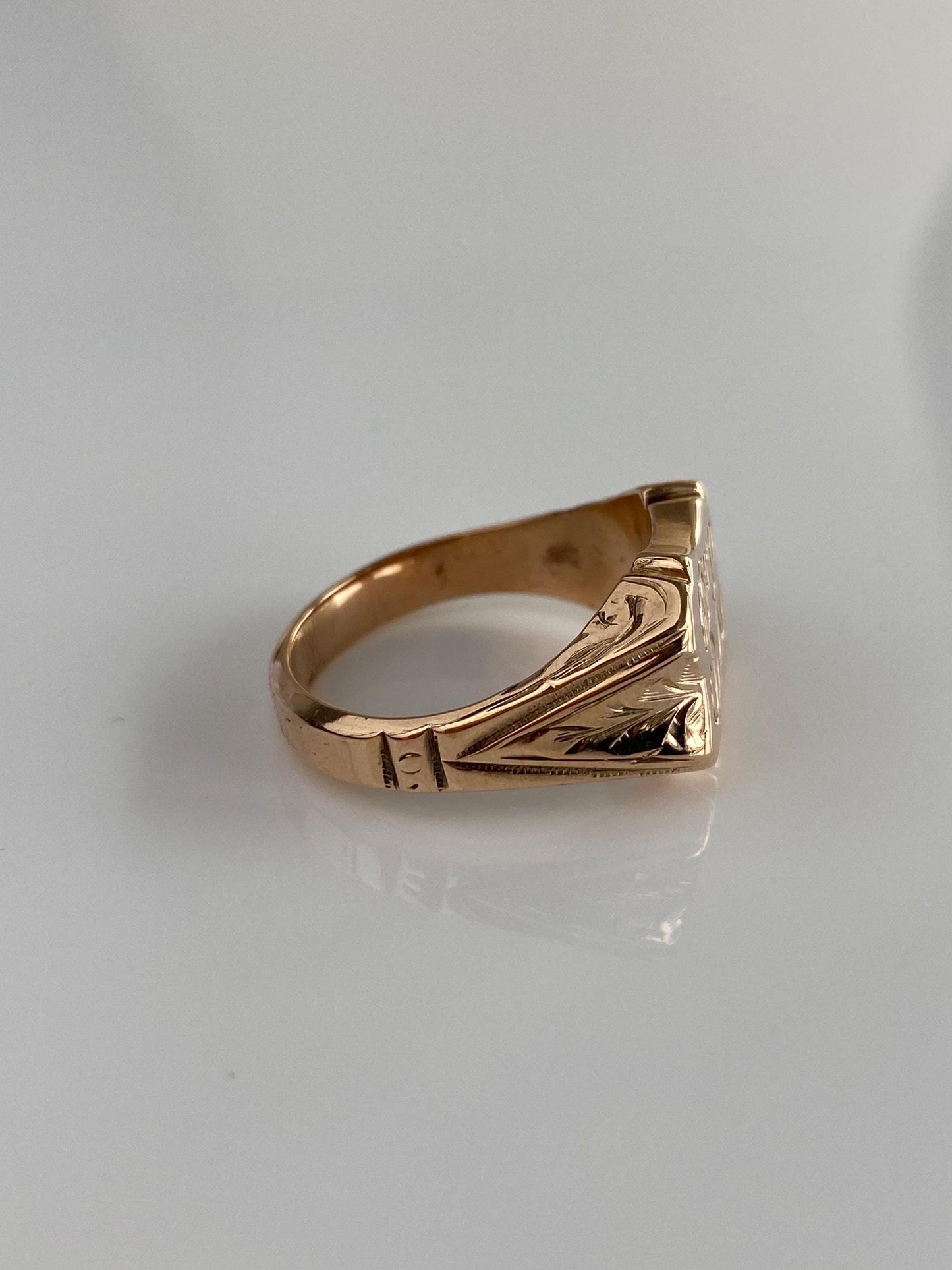 Vintage Solid 10k Rosey Gold Monogram 'BK' Designed Signet Ring - Size 9
