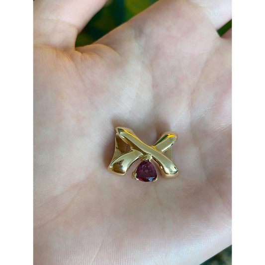 Vintage Solid 14k Yellow Gold Pink Tourmaline X Slide Charm