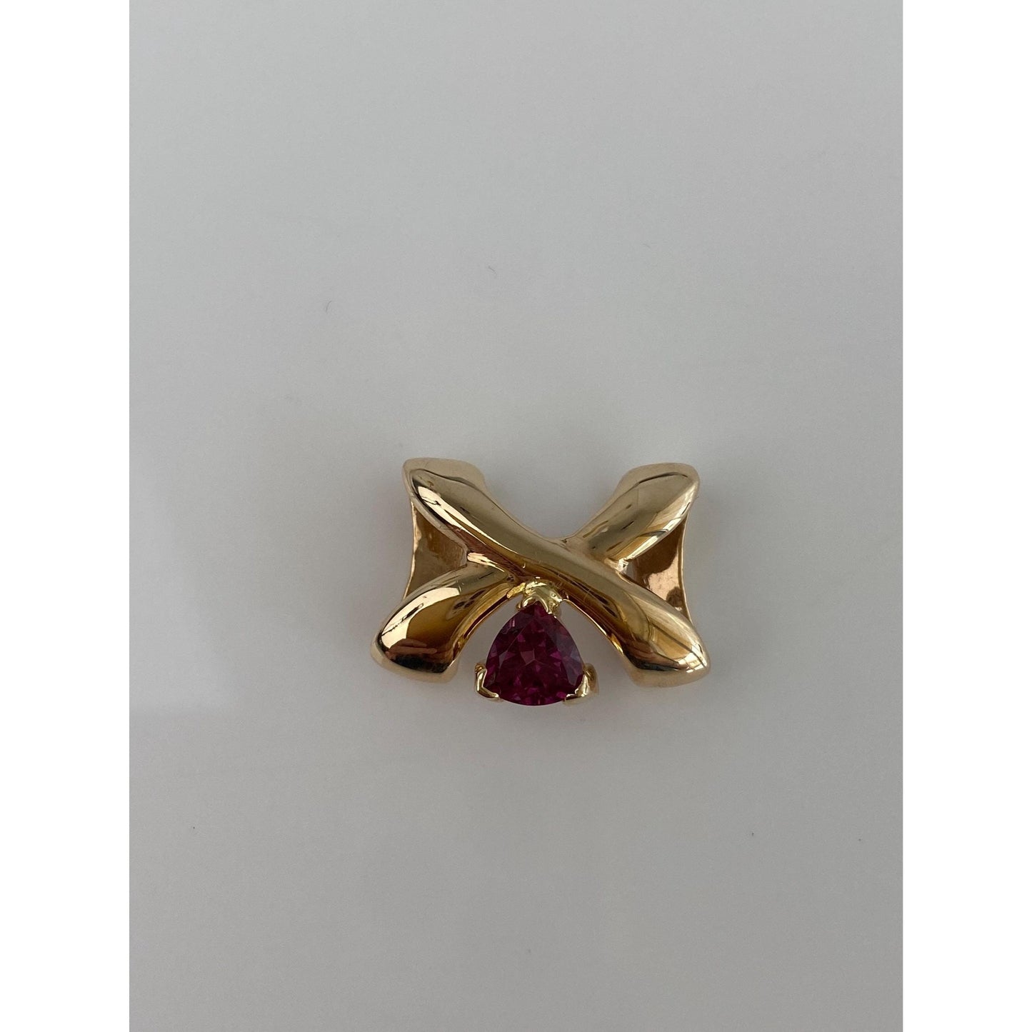Vintage Solid 14k Yellow Gold Pink Tourmaline X Slide Charm