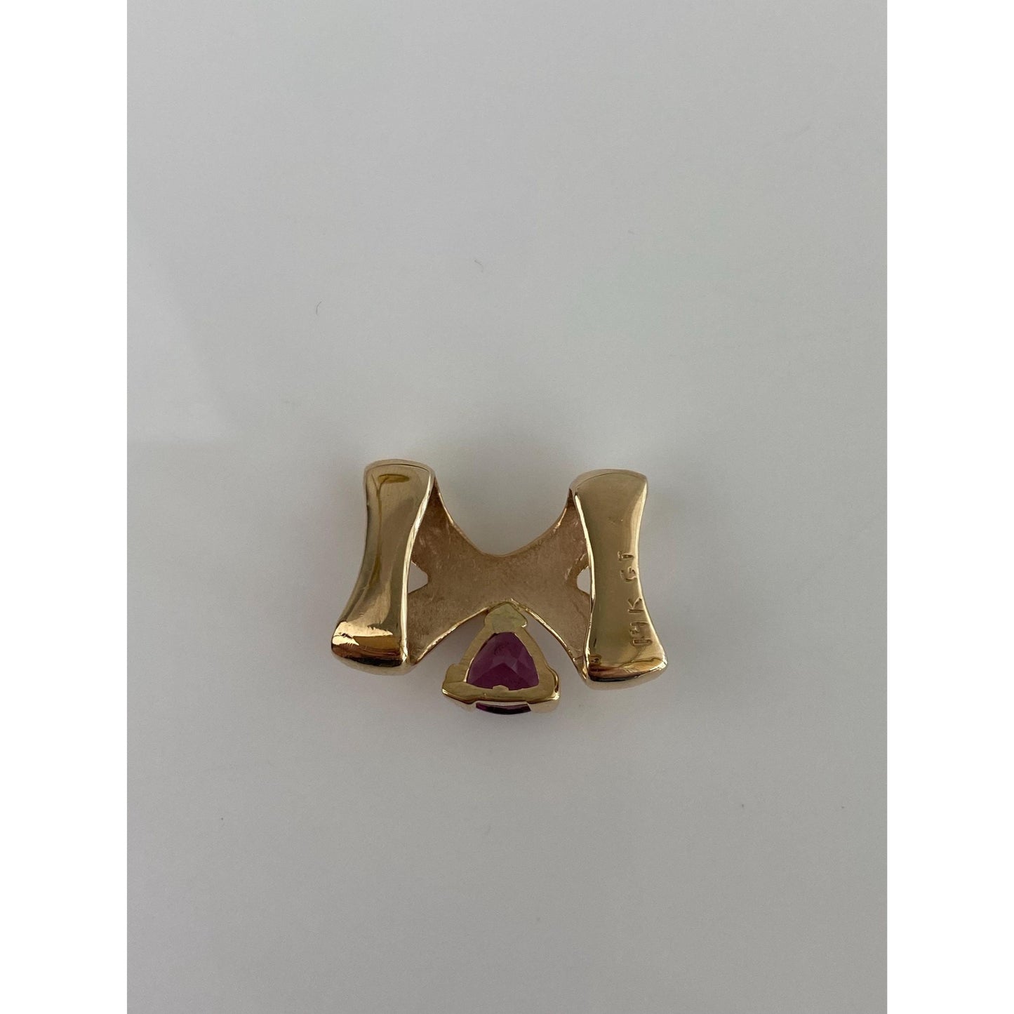 Vintage Solid 14k Yellow Gold Pink Tourmaline X Slide Charm