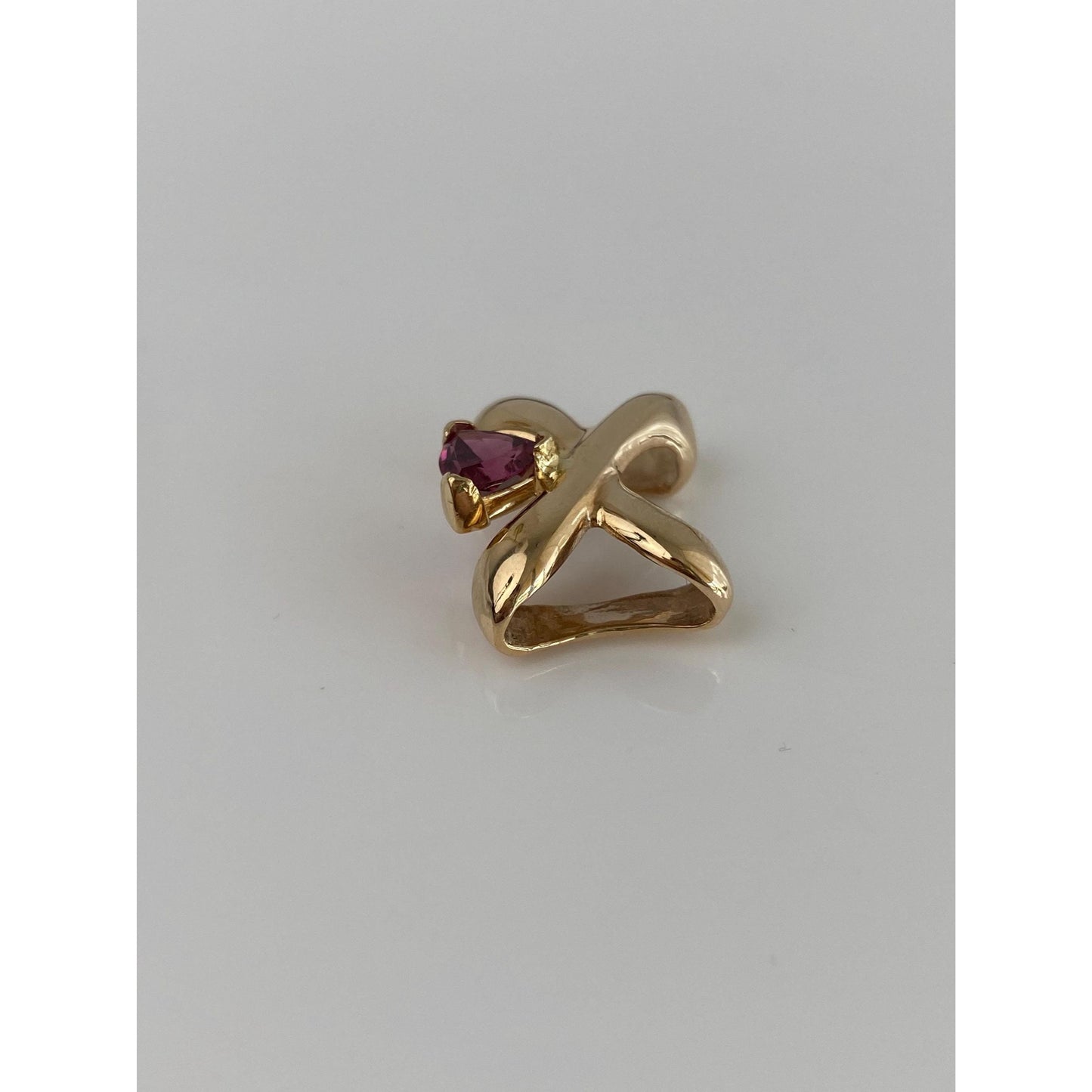 Vintage Solid 14k Yellow Gold Pink Tourmaline X Slide Charm