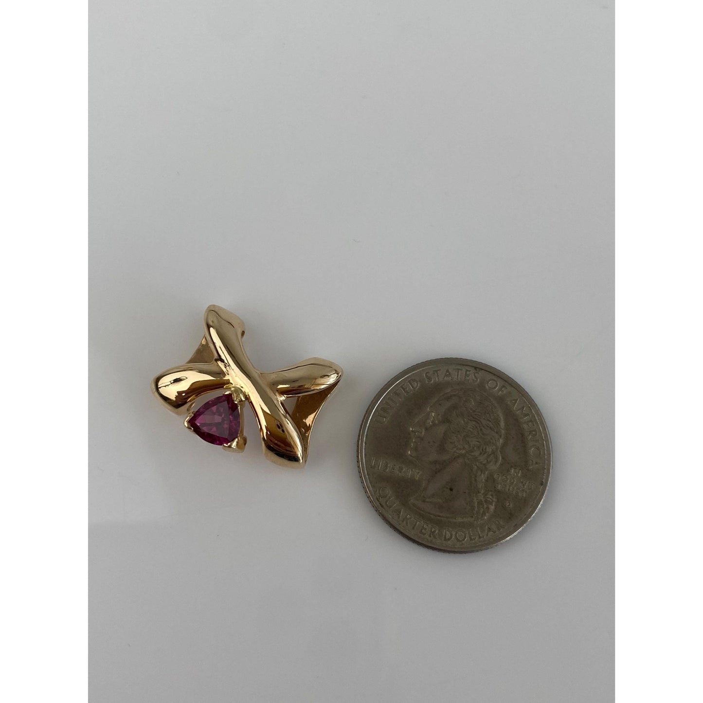 Vintage Solid 14k Yellow Gold Pink Tourmaline X Slide Charm