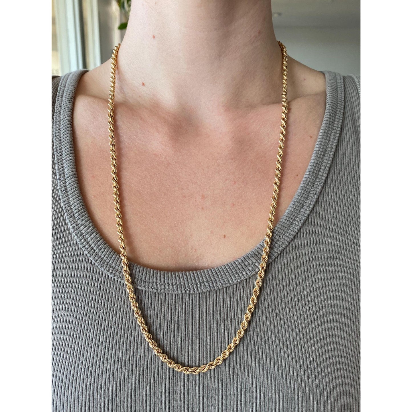 Vintage 14k Yellow Gold Chunky Rope Chain Necklace - 26.25 inches