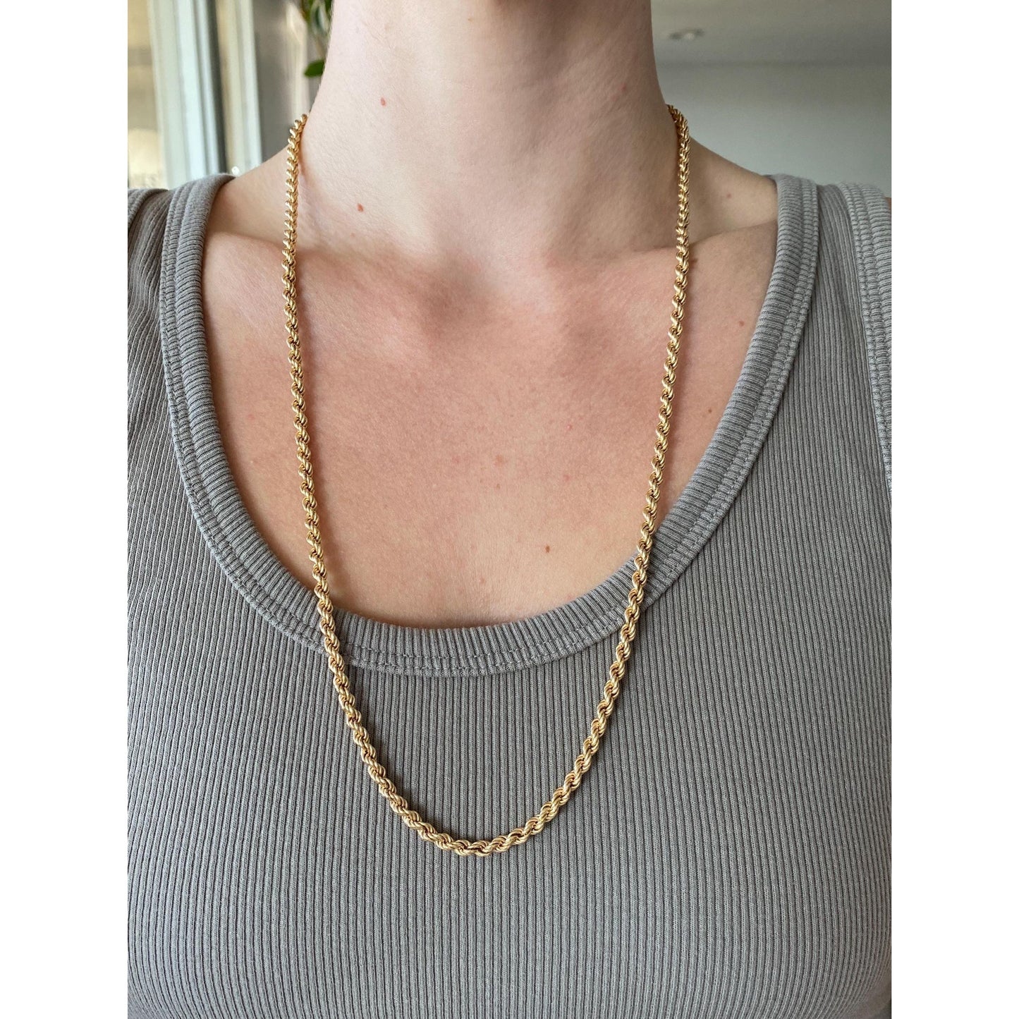 Vintage 14k Yellow Gold Chunky Rope Chain Necklace - 26.25 inches