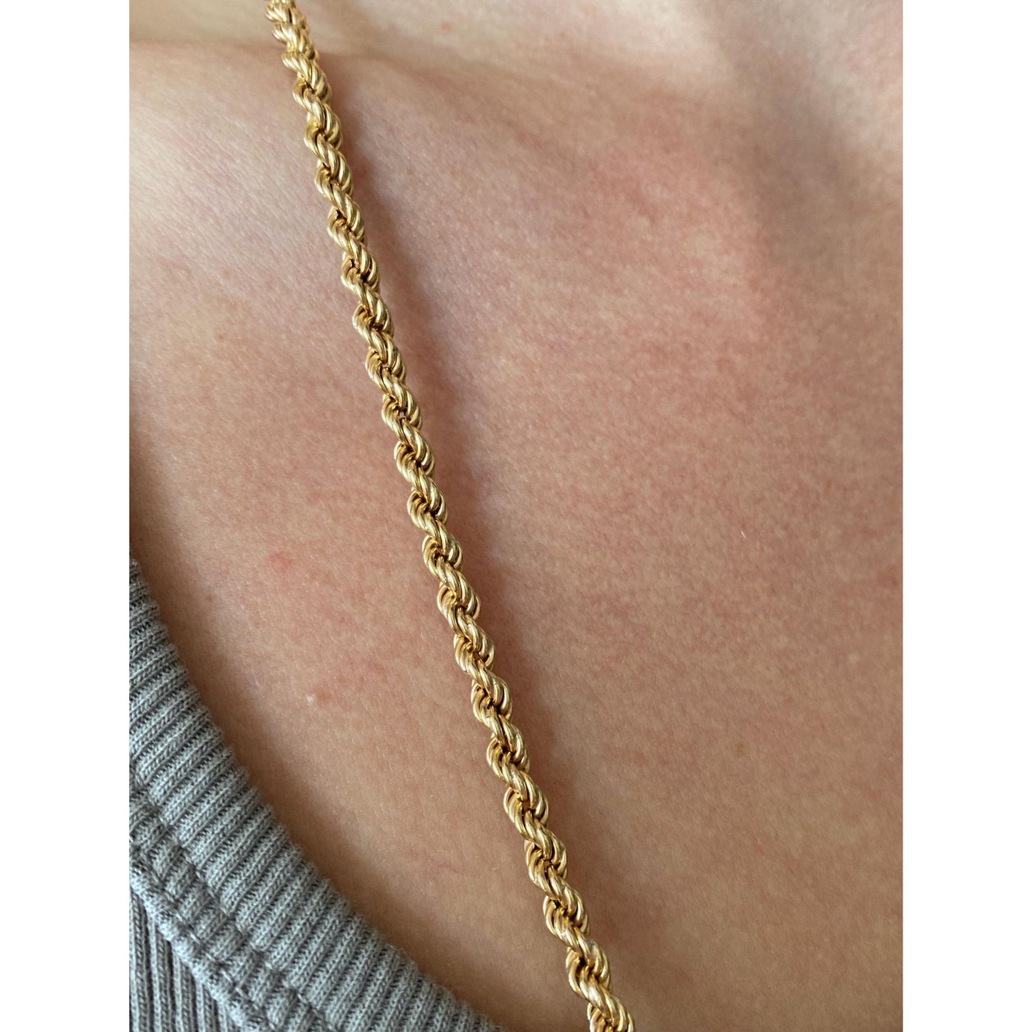 Vintage 14k Yellow Gold Chunky Rope Chain Necklace - 26.25 inches